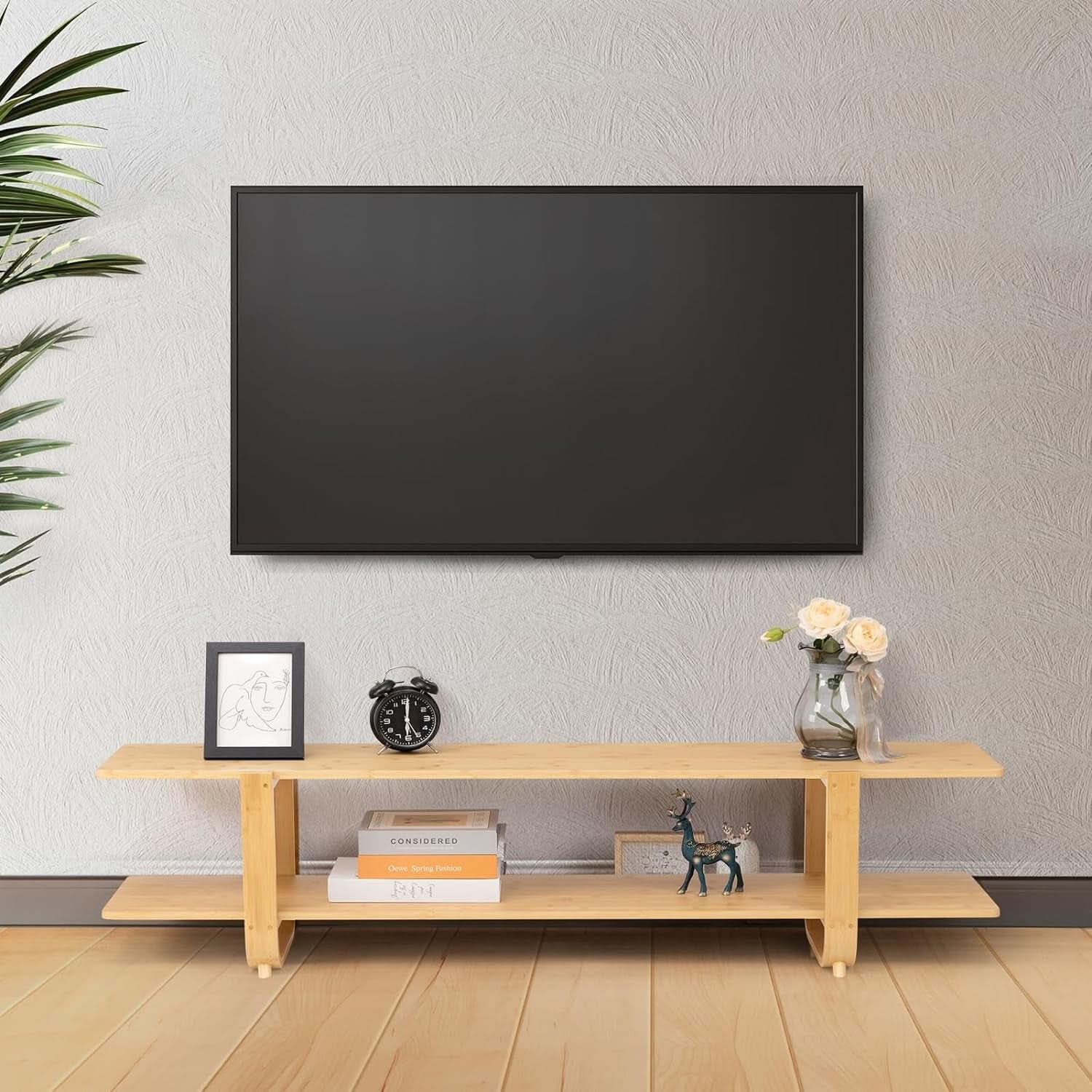 Bamboo TV Stand For 65 Inch TVs With Shelves And Storage