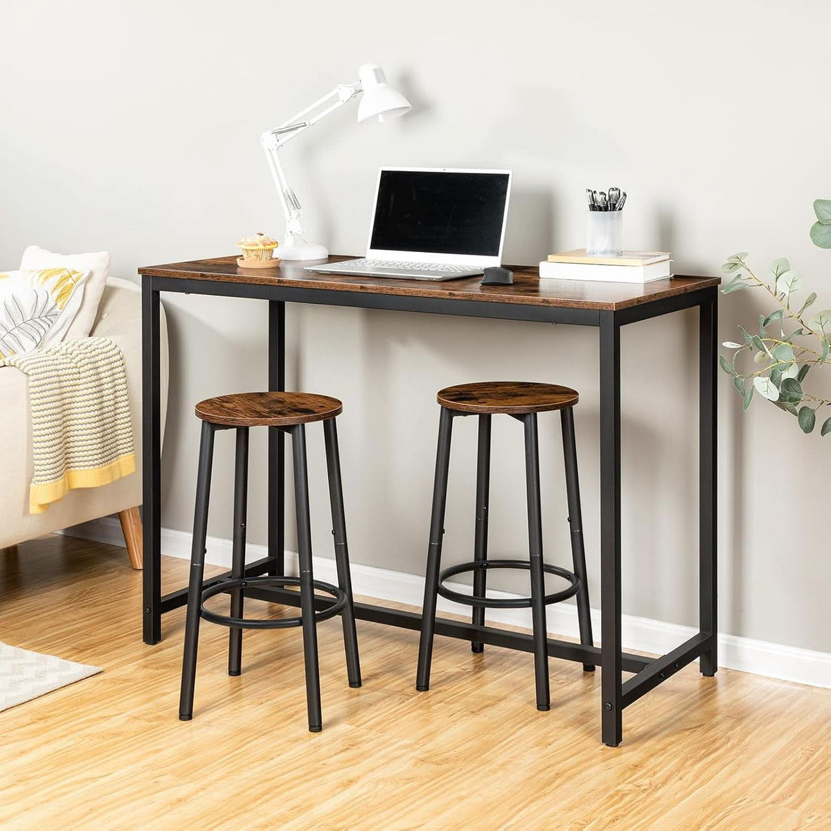Bar Height Stools Set Of 2 With Footrest Rustic Brown