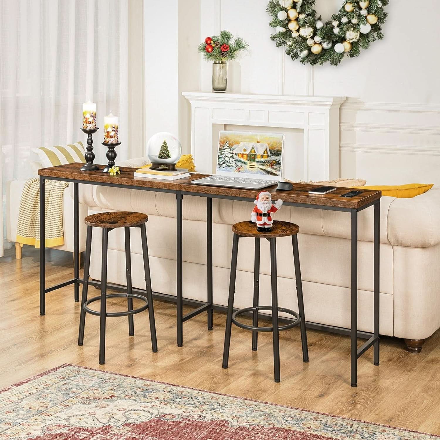 Bar Height Stools Set Of 2 With Footrest Rustic Brown