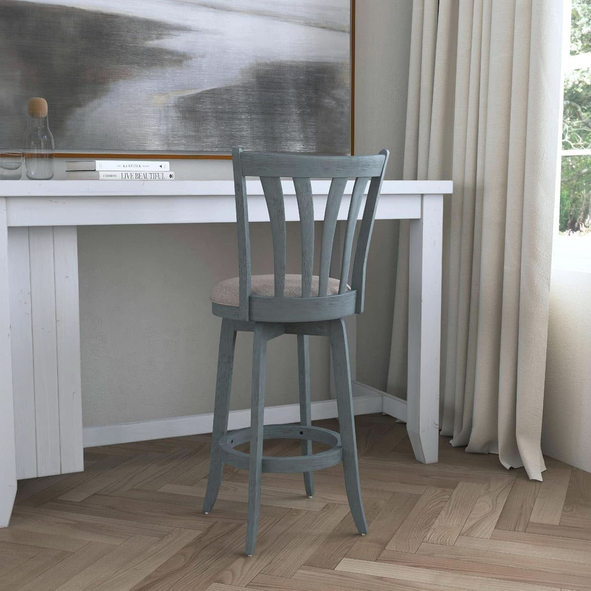 Bar Height Swivel Stool 30 Inch Blue Wire Brush Finish