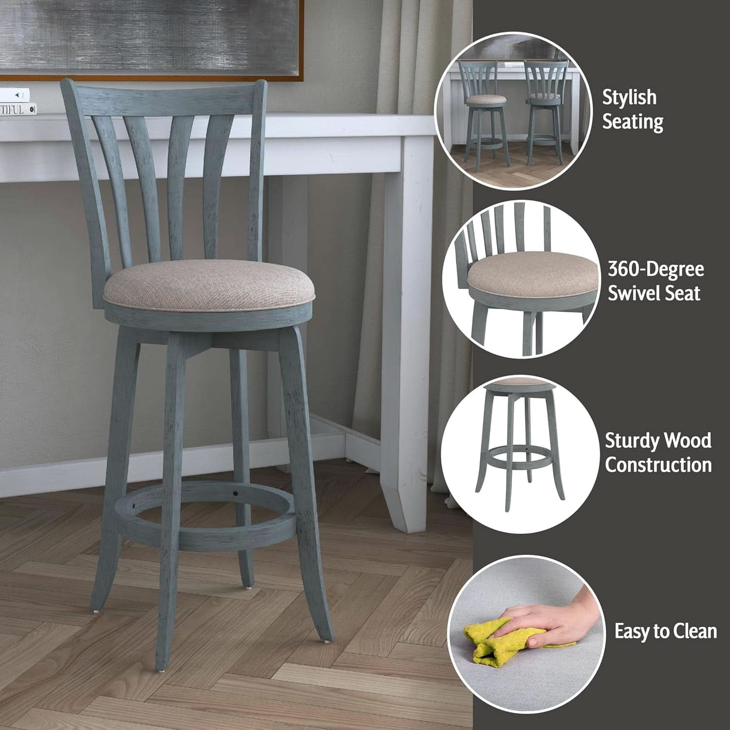 Bar Height Swivel Stool 30 Inch Blue Wire Brush Finish