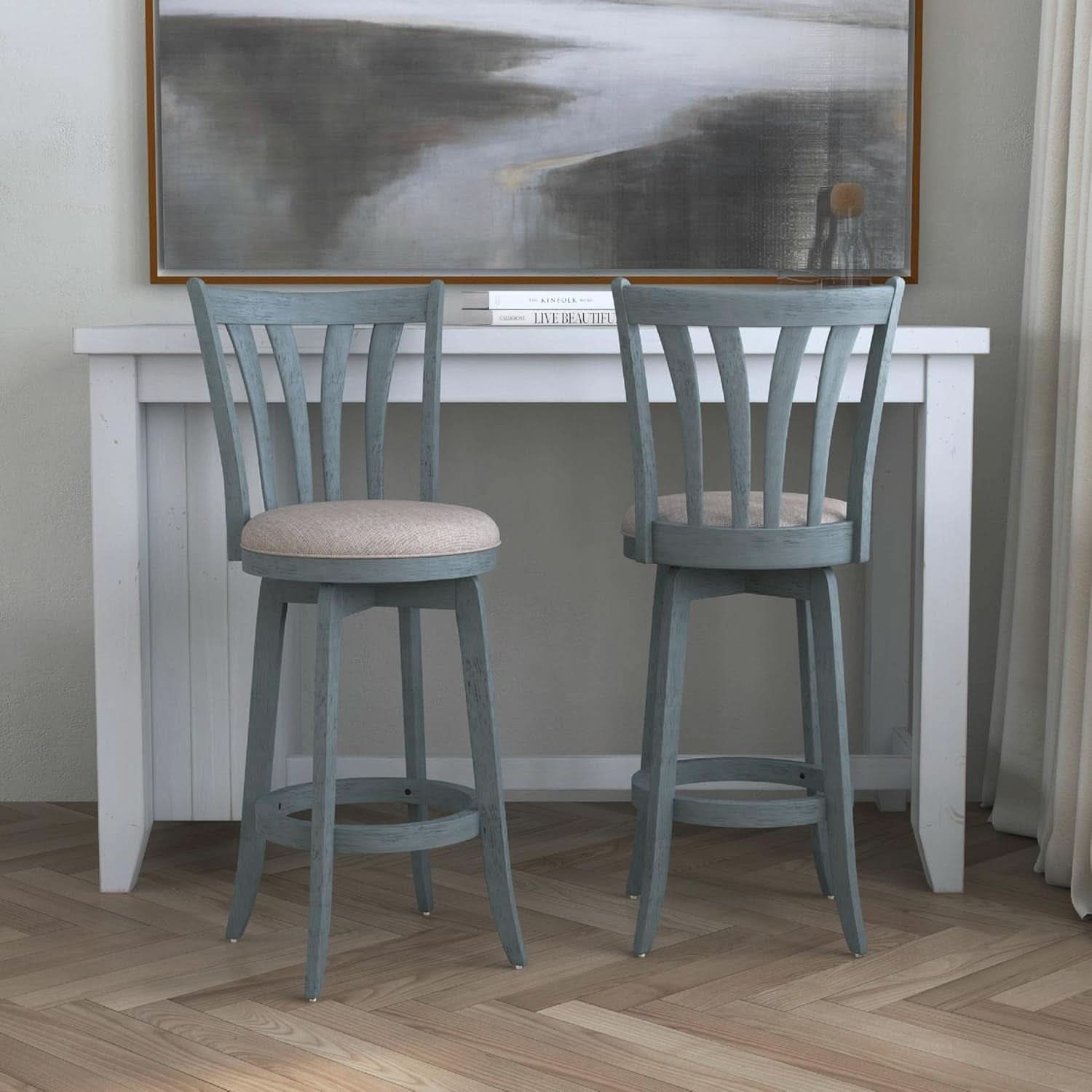 Bar Height Swivel Stool 30 Inch Blue Wire Brush Finish