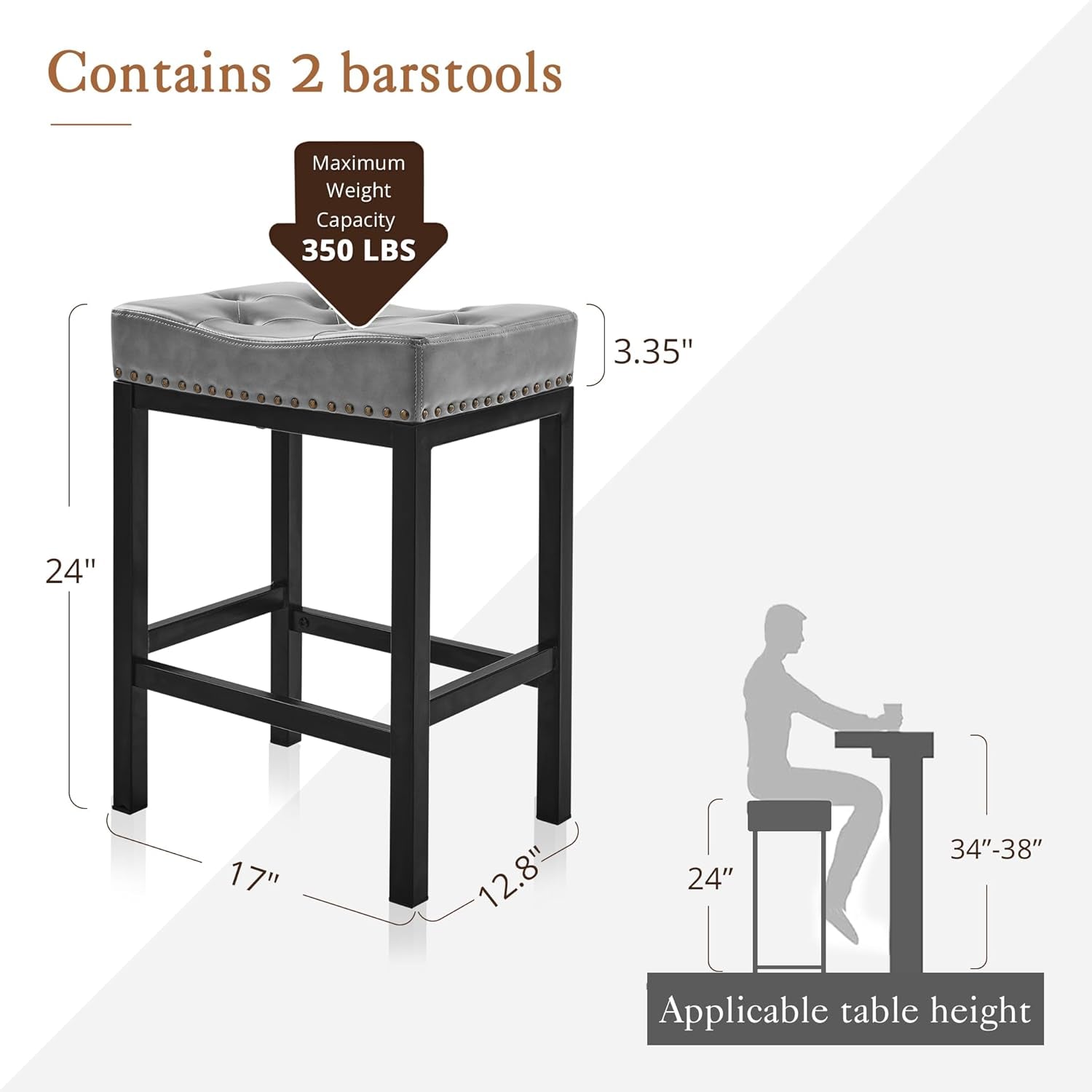 Bar Stool Set Of 2 24 Inch Saddle Backless Faux Leather