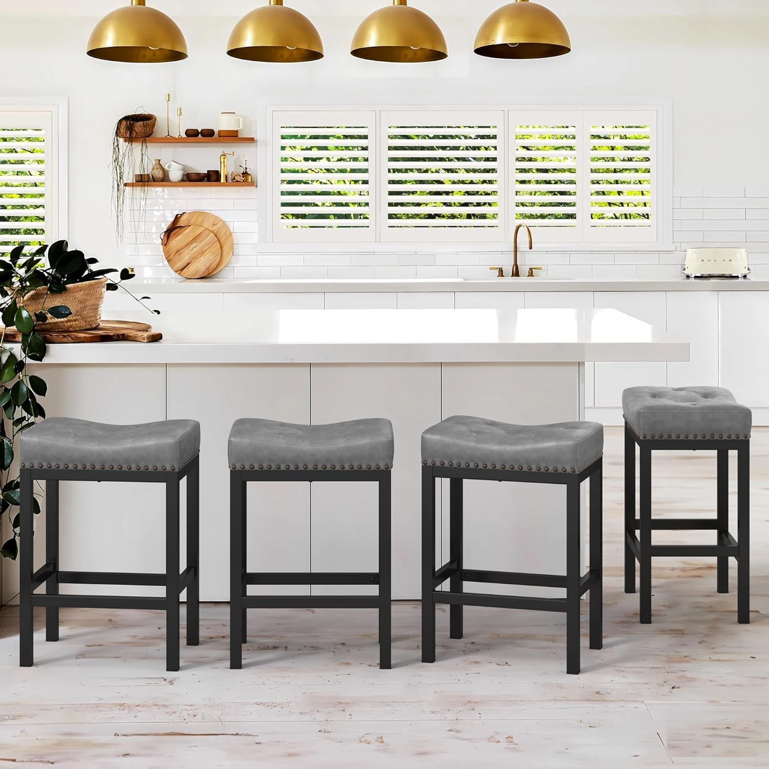 Bar Stool Set Of 2 24 Inch Saddle Backless Faux Leather