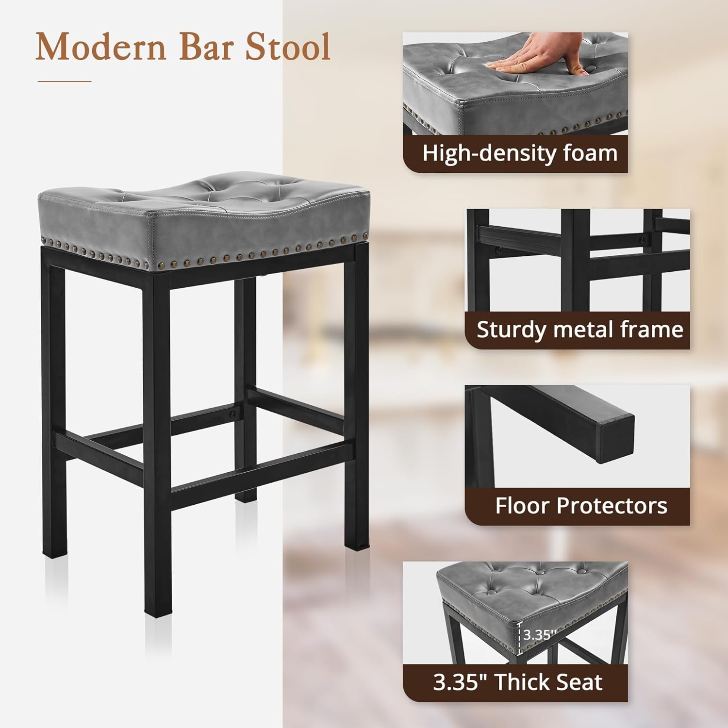 Bar Stool Set Of 2 24 Inch Saddle Backless Faux Leather