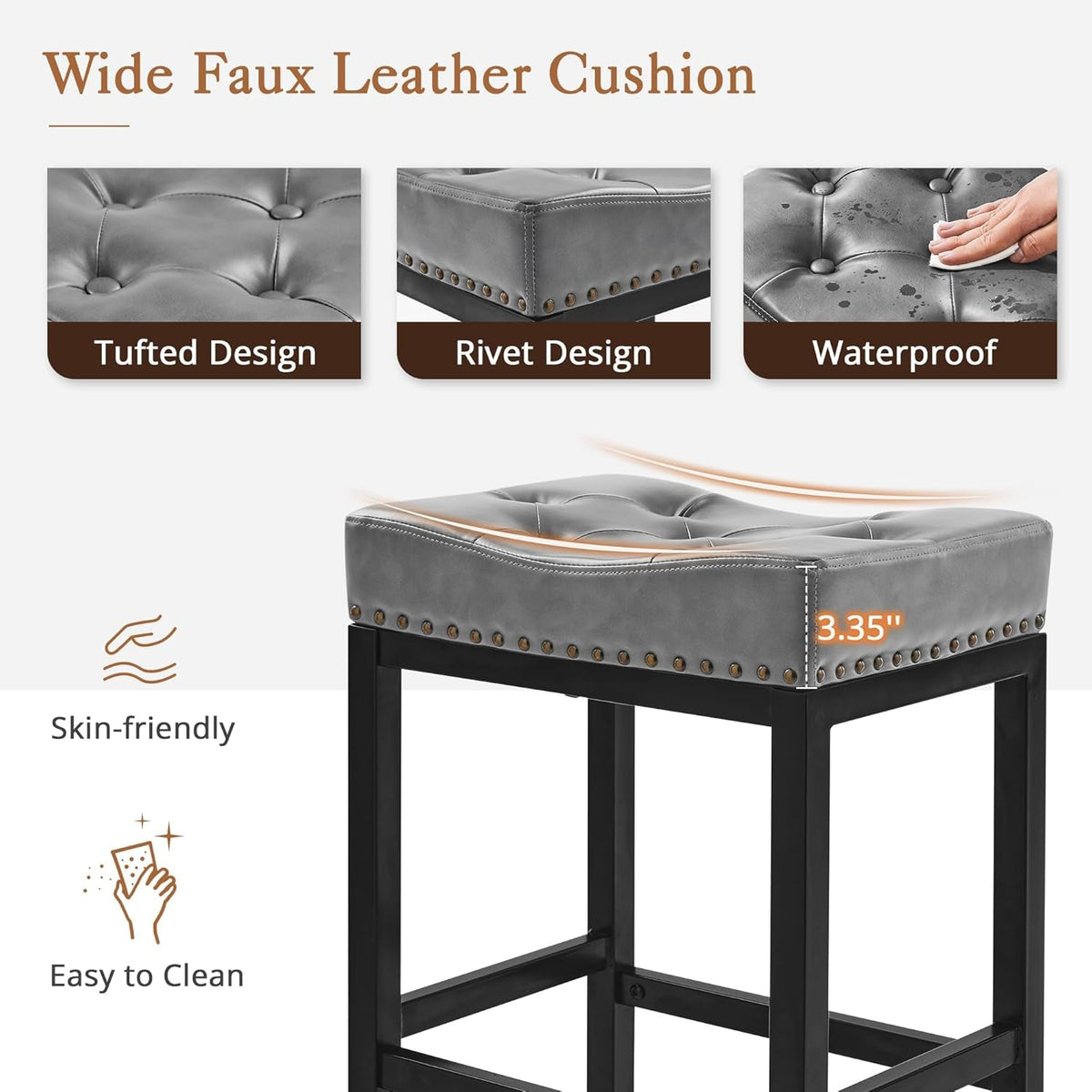Bar Stool Set Of 2 24 Inch Saddle Backless Faux Leather