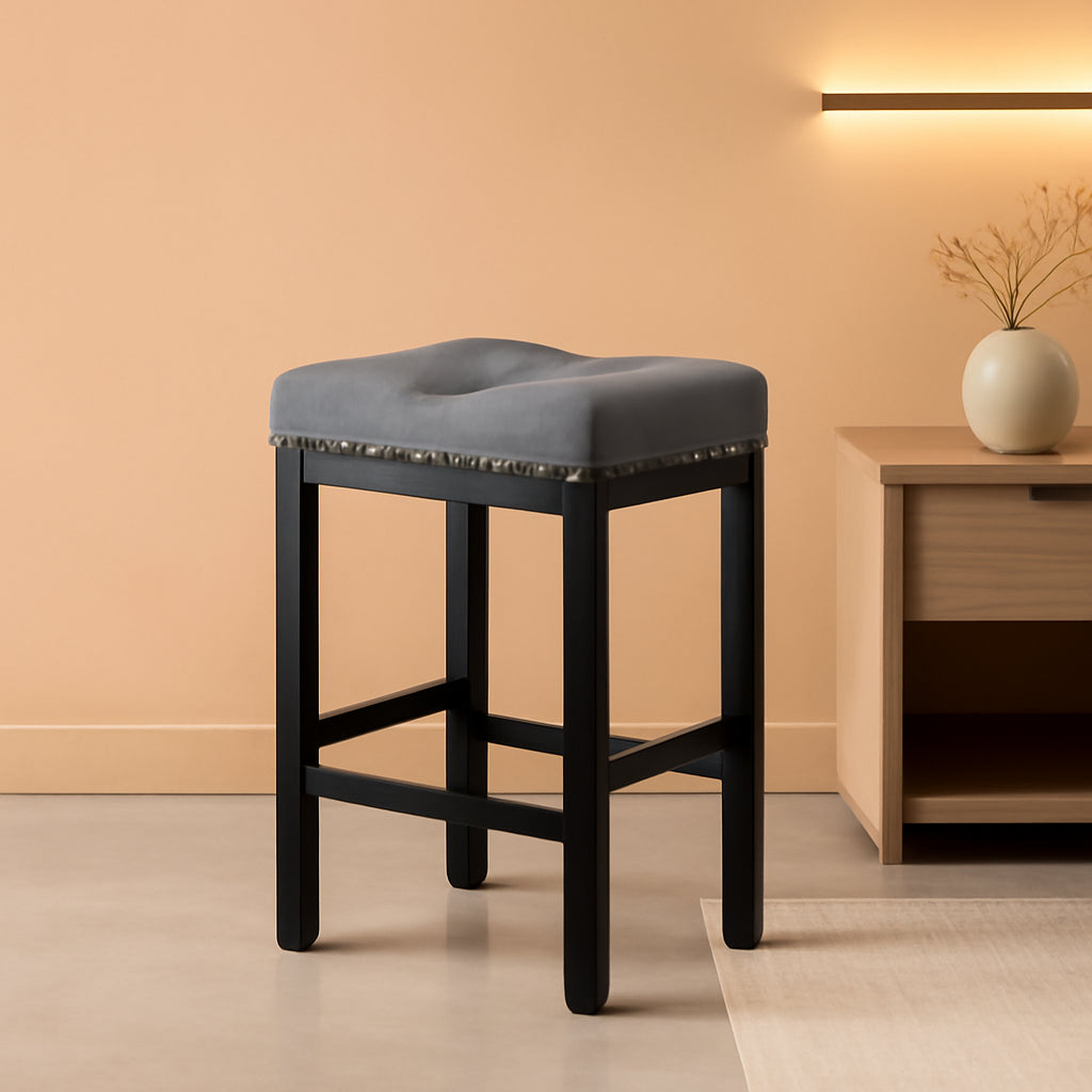 Bar Stool Set Of 2 24 Inch Saddle Backless Faux Leather