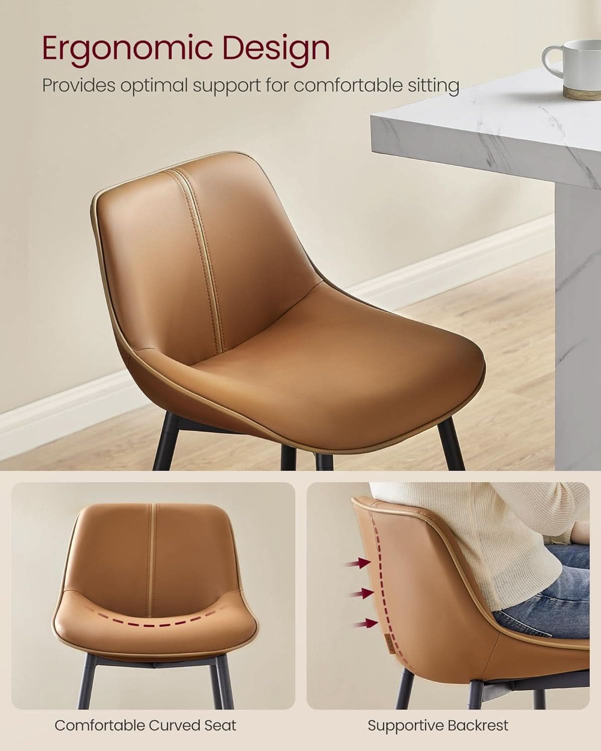 Bar Stool Set Of 2 Caramel Brown Ergonomic Backrest