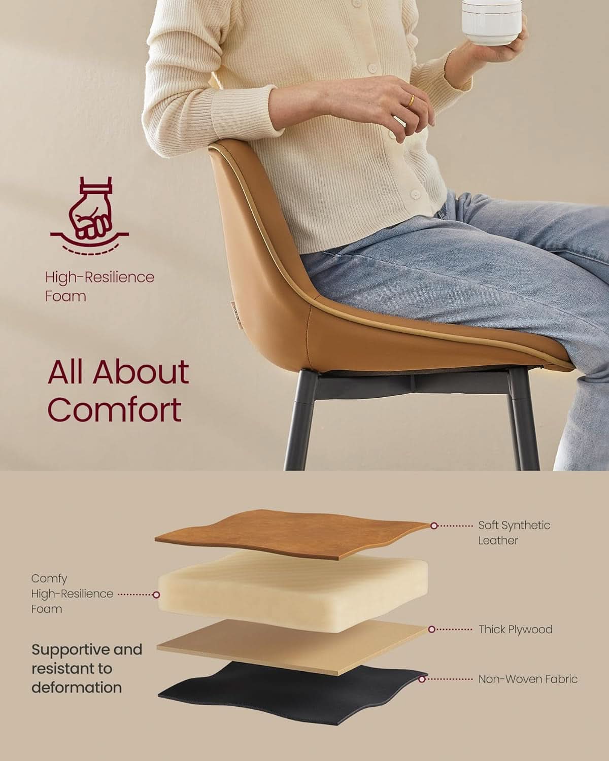 Bar Stool Set Of 2 Caramel Brown Ergonomic Backrest