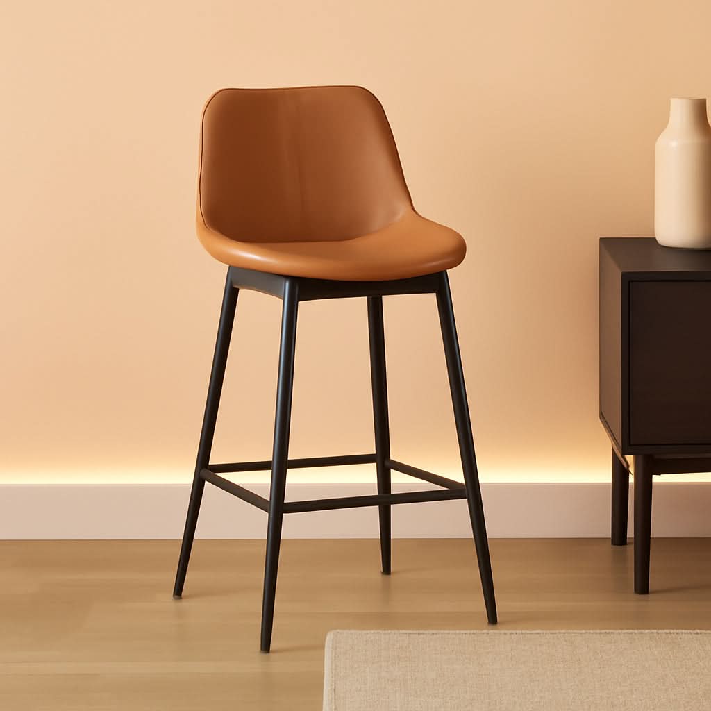 Bar Stool Set Of 2 Caramel Brown Ergonomic Backrest