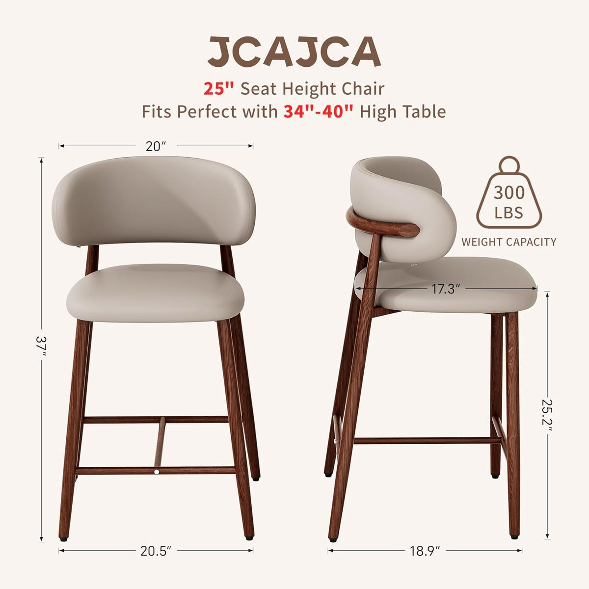 Bar Stool Set Of 2 Counter Height Metal Kitchen Bar Stools 26 Inch Walnut Khaki