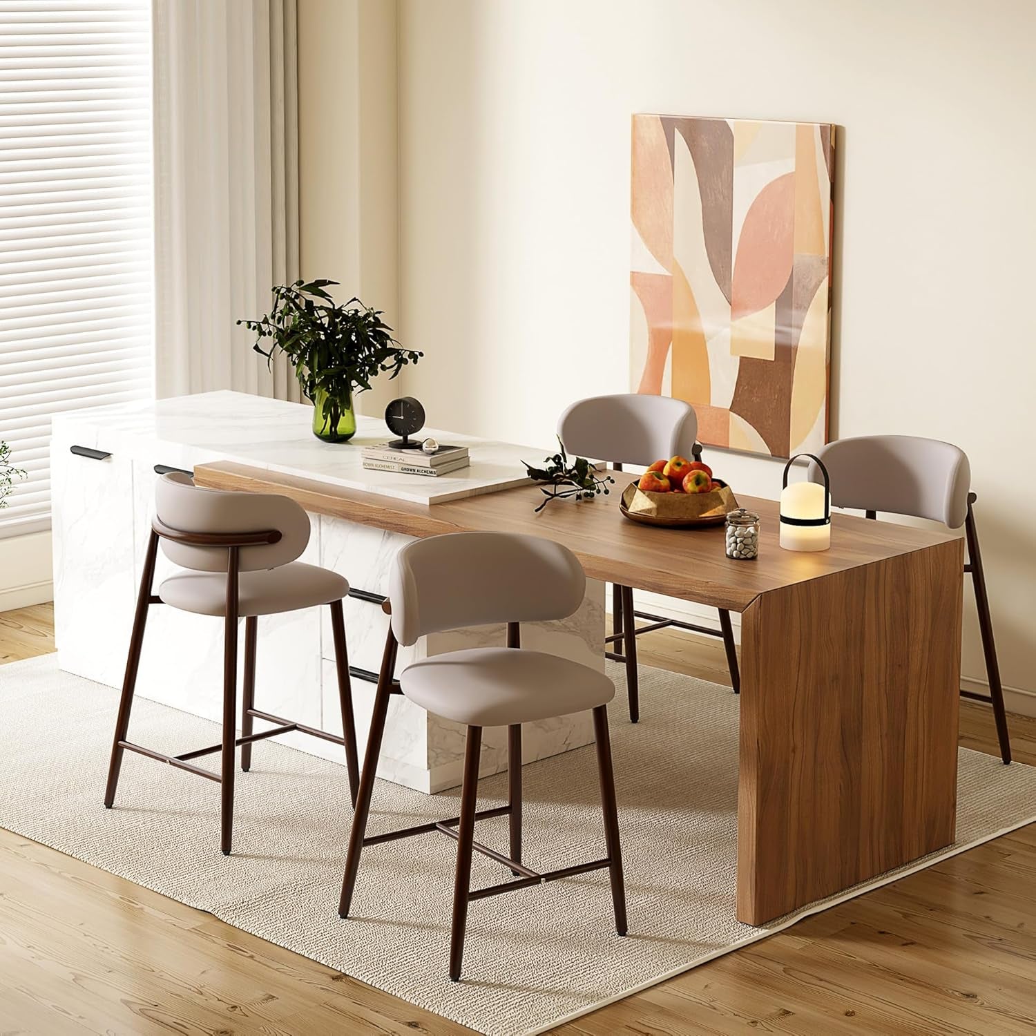 Bar Stool Set Of 2 Counter Height Metal Kitchen Bar Stools 26 Inch Walnut Khaki