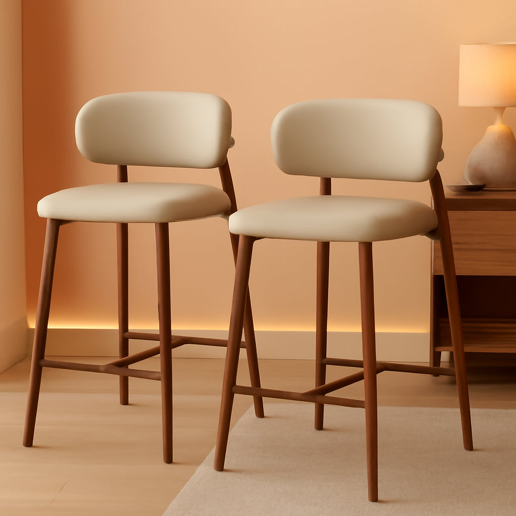 Bar Stool Set Of 2 Counter Height Metal Kitchen Bar Stools 26 Inch Walnut Khaki