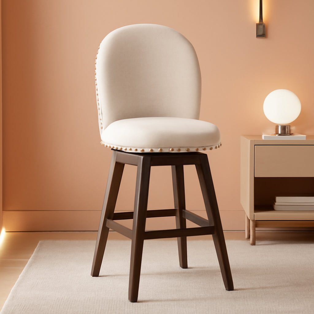 Bar Stool Set Of 4 Swivel Counter Height Cappuccino Beige