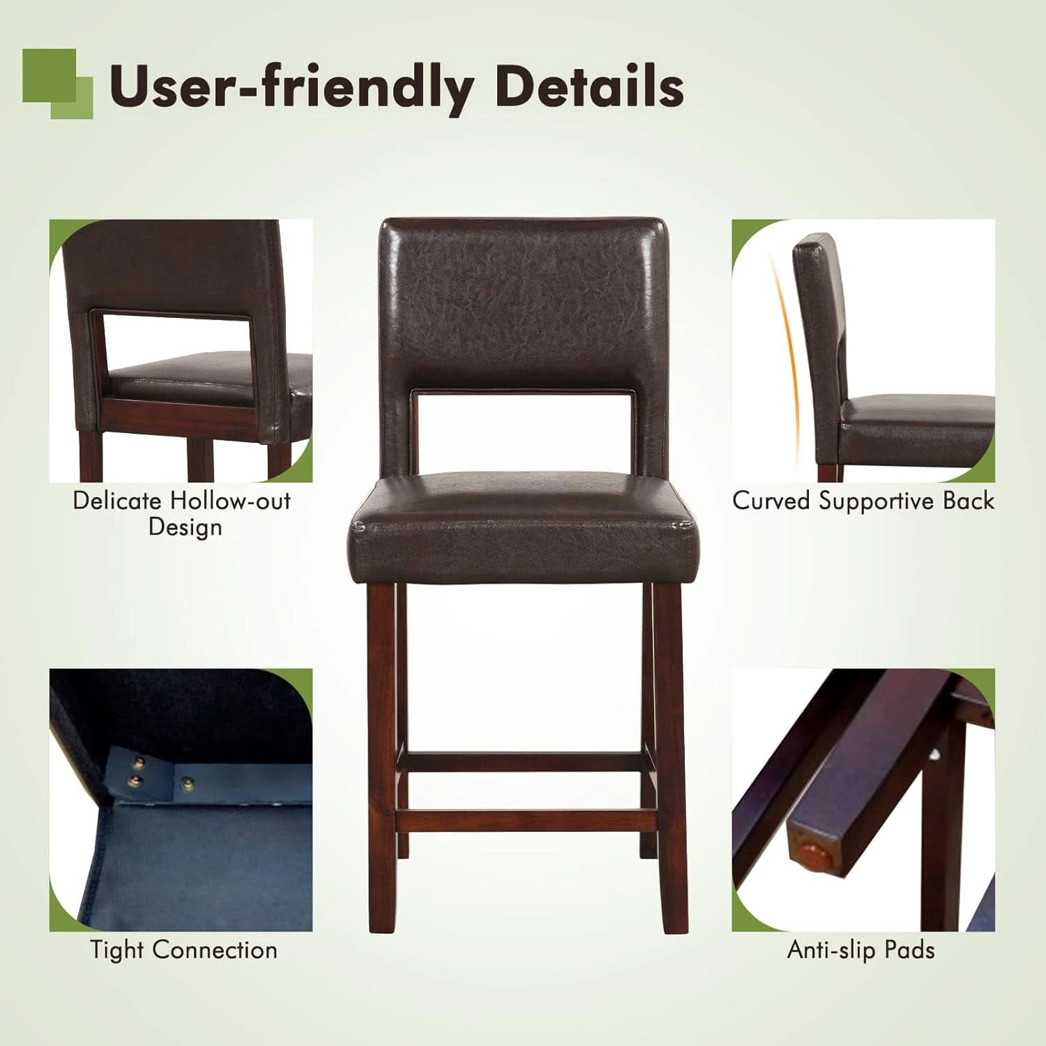 Bar Stool Set of 4 24.5 Inch Counter Height PVC Leather