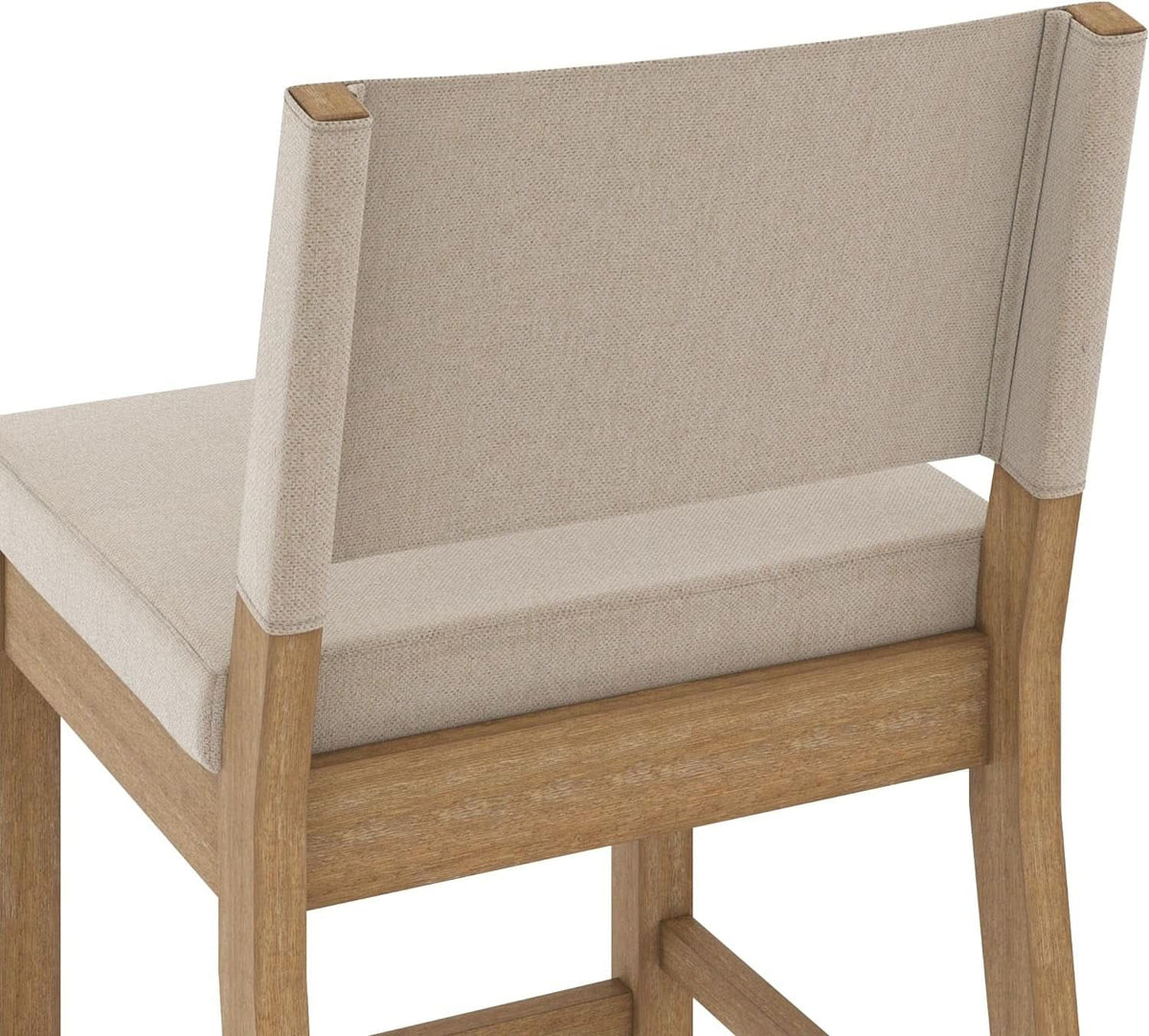 Bar Stool With Back Upholstered In Natural Flax Fabric