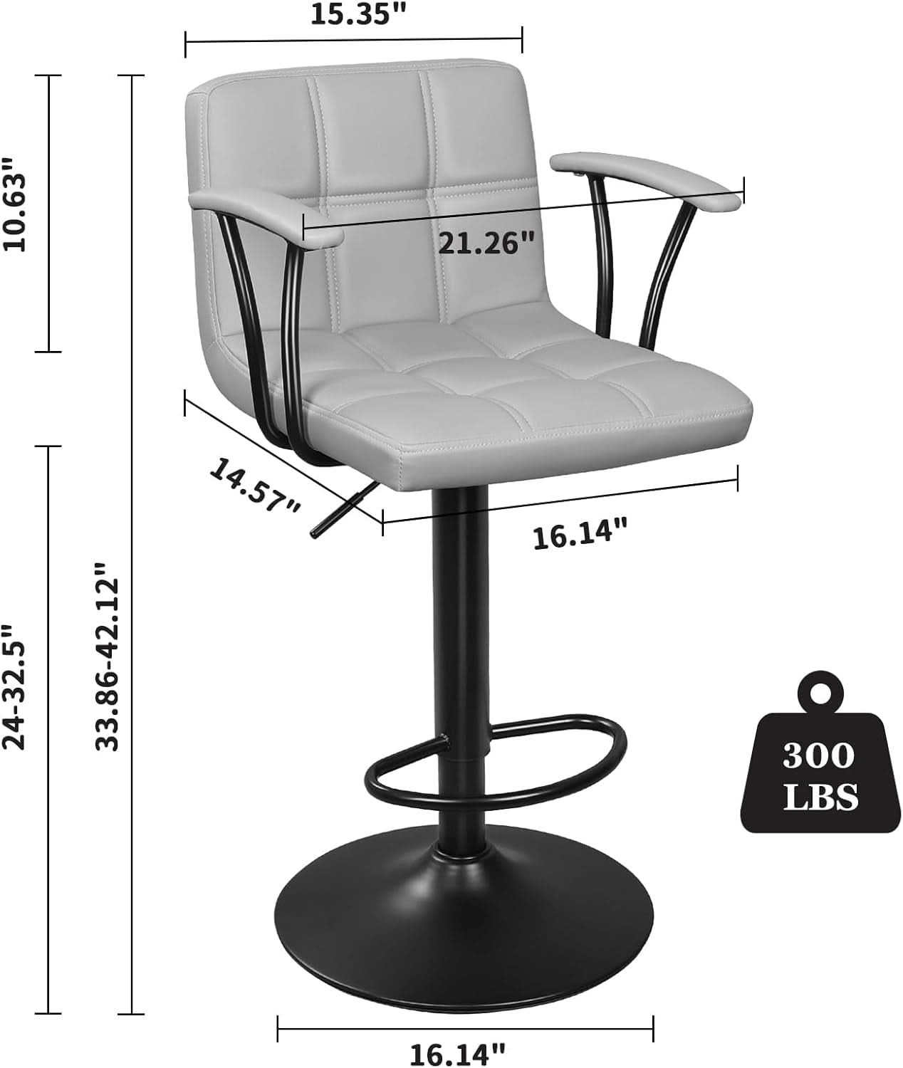 Bar Stools 2 Adjustable Swivel With Back Grey PU Leather