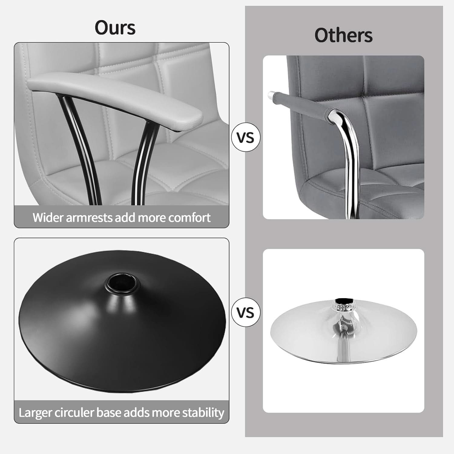 Bar Stools 2 Adjustable Swivel With Back Grey PU Leather