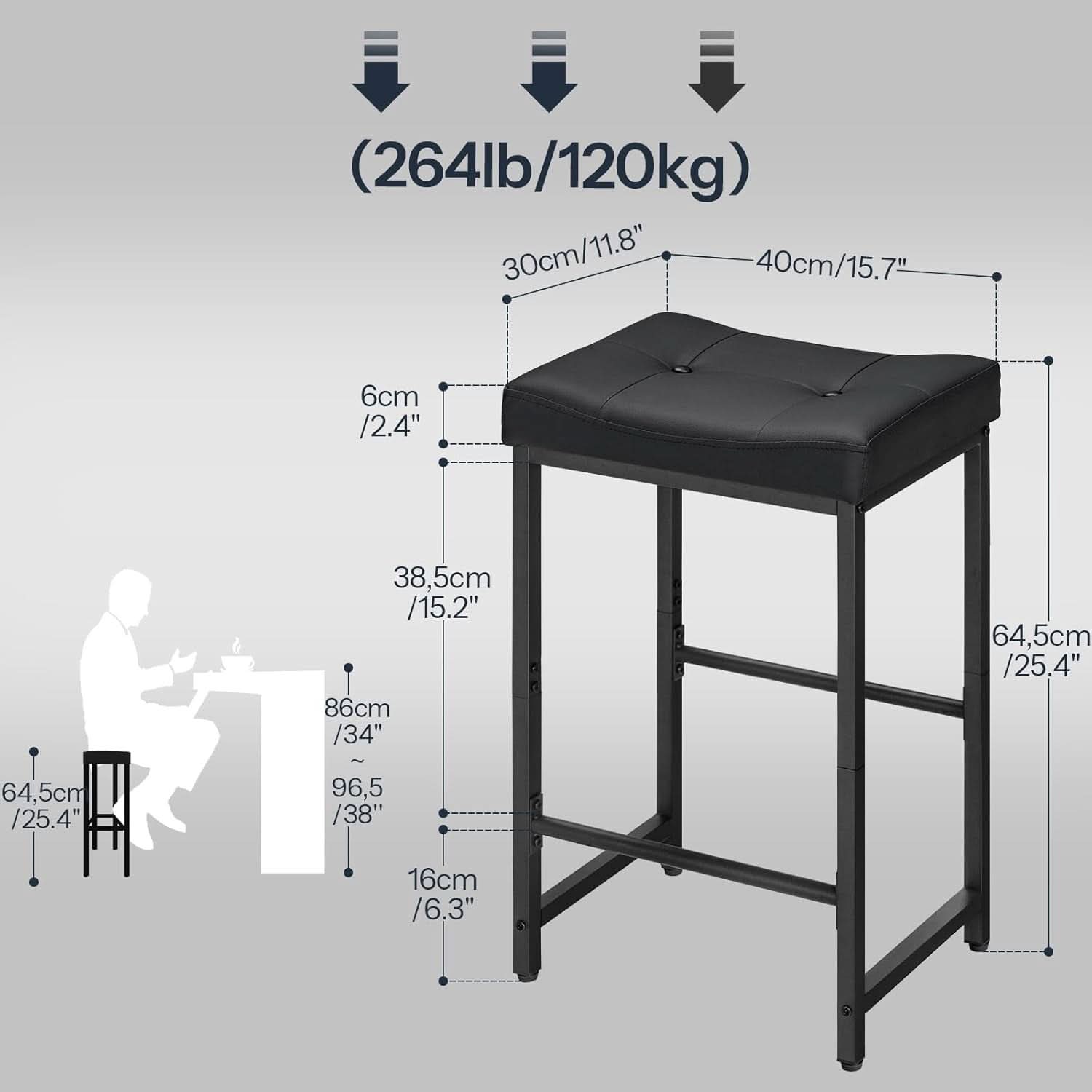 Bar Stools 25 Inch Counter Height With PU Upholstery Black