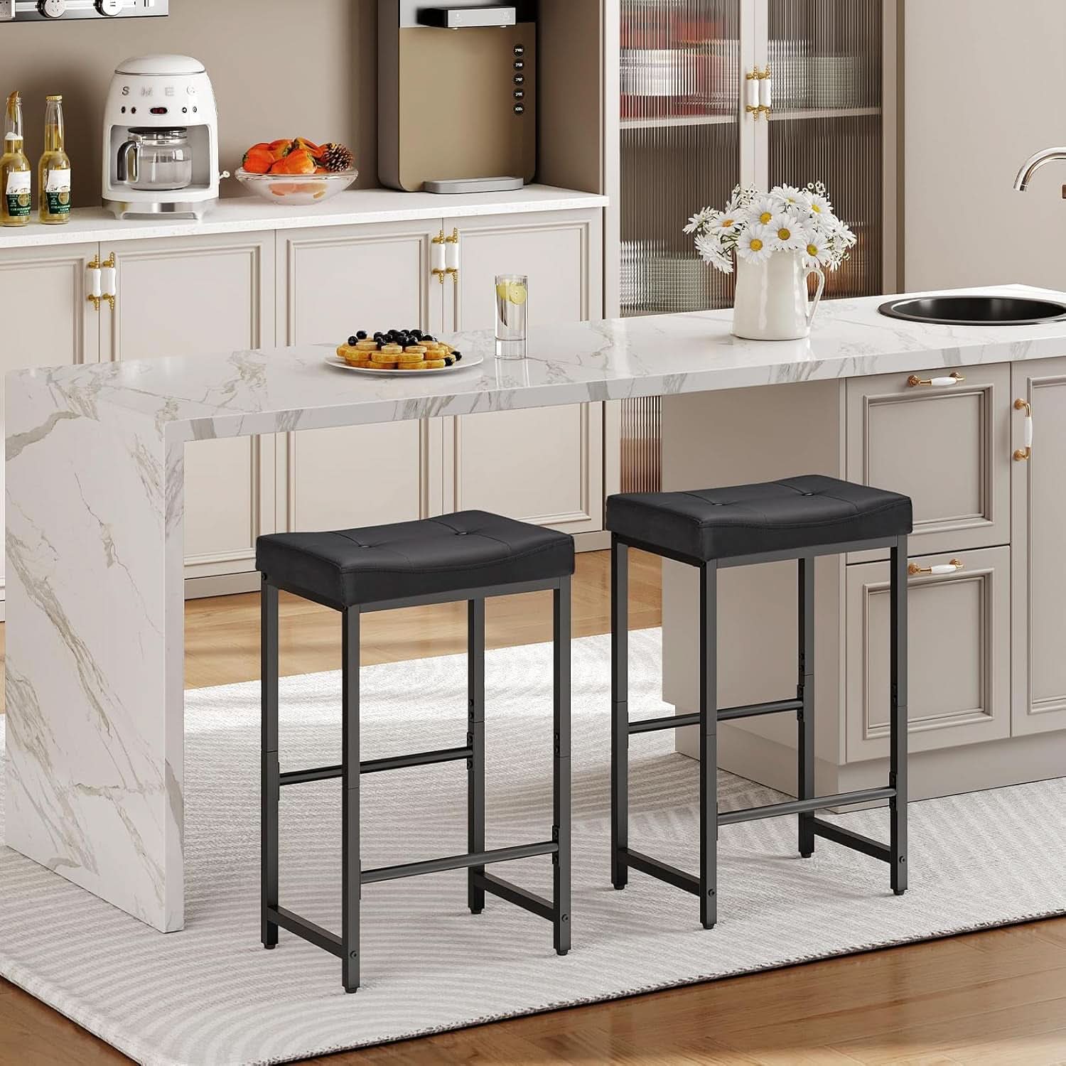 Bar Stools 25 Inch Counter Height With PU Upholstery Black