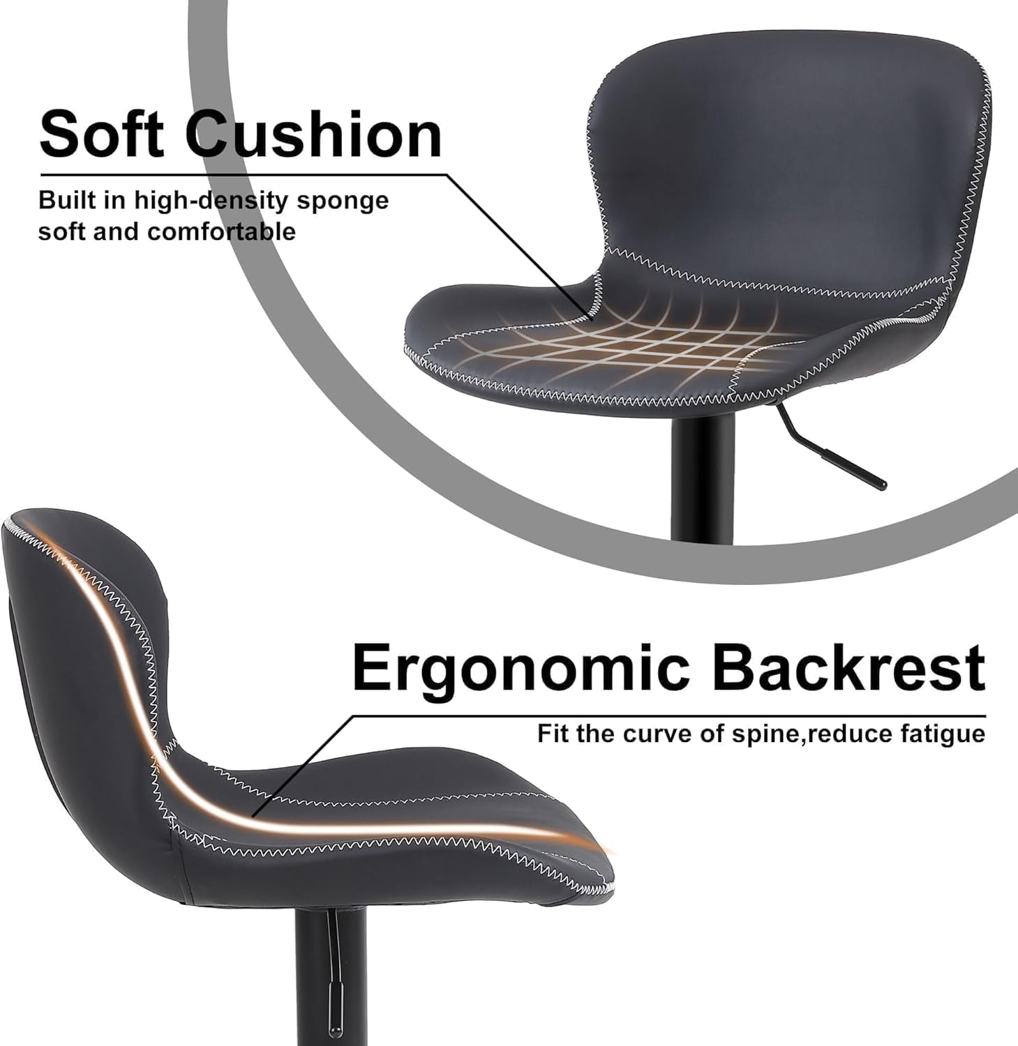 Bar Stools Black Leather Counter Height Back Swivel Pair