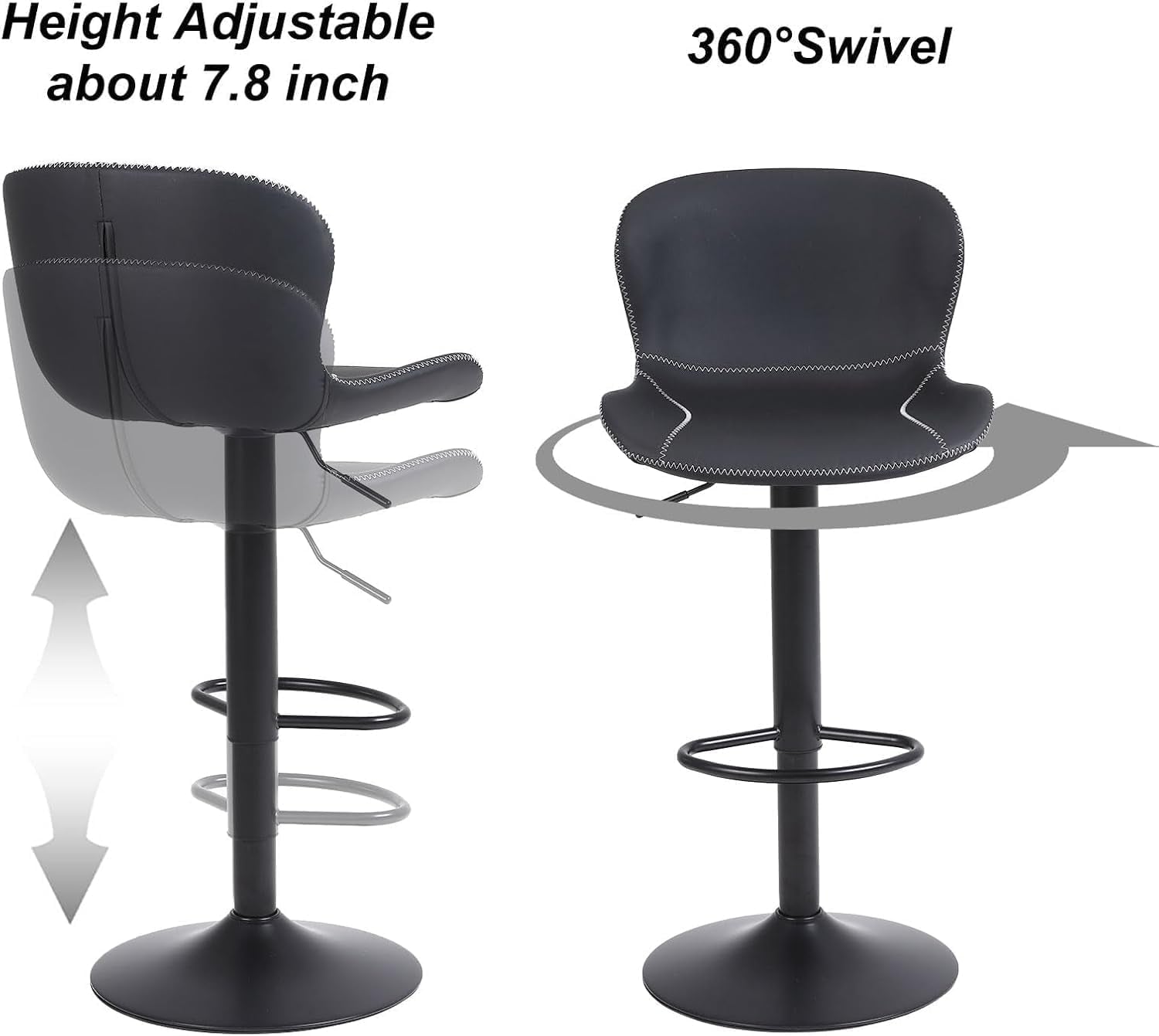 Bar Stools Black Leather Counter Height Back Swivel Pair