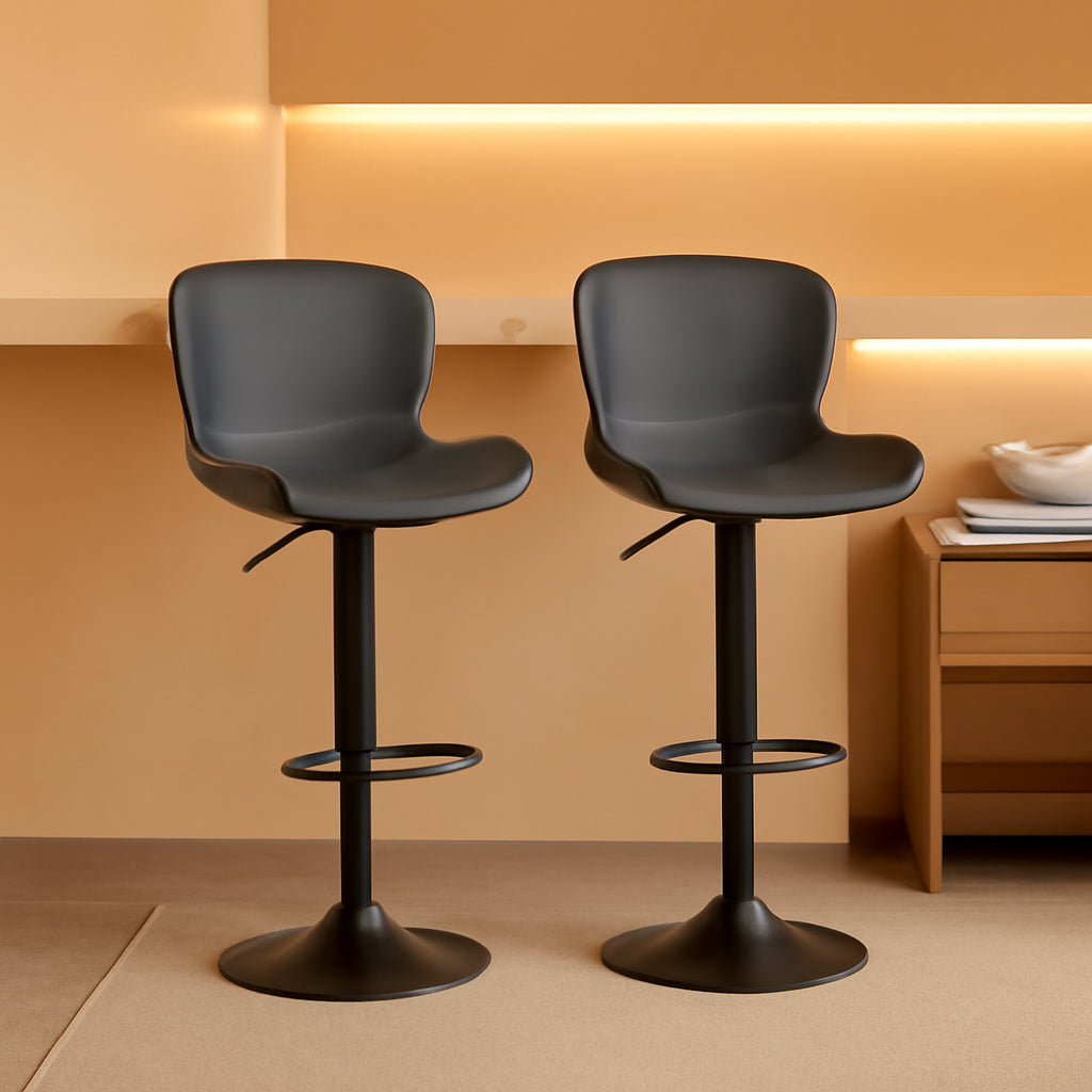 Bar Stools Black Leather Counter Height Back Swivel Pair