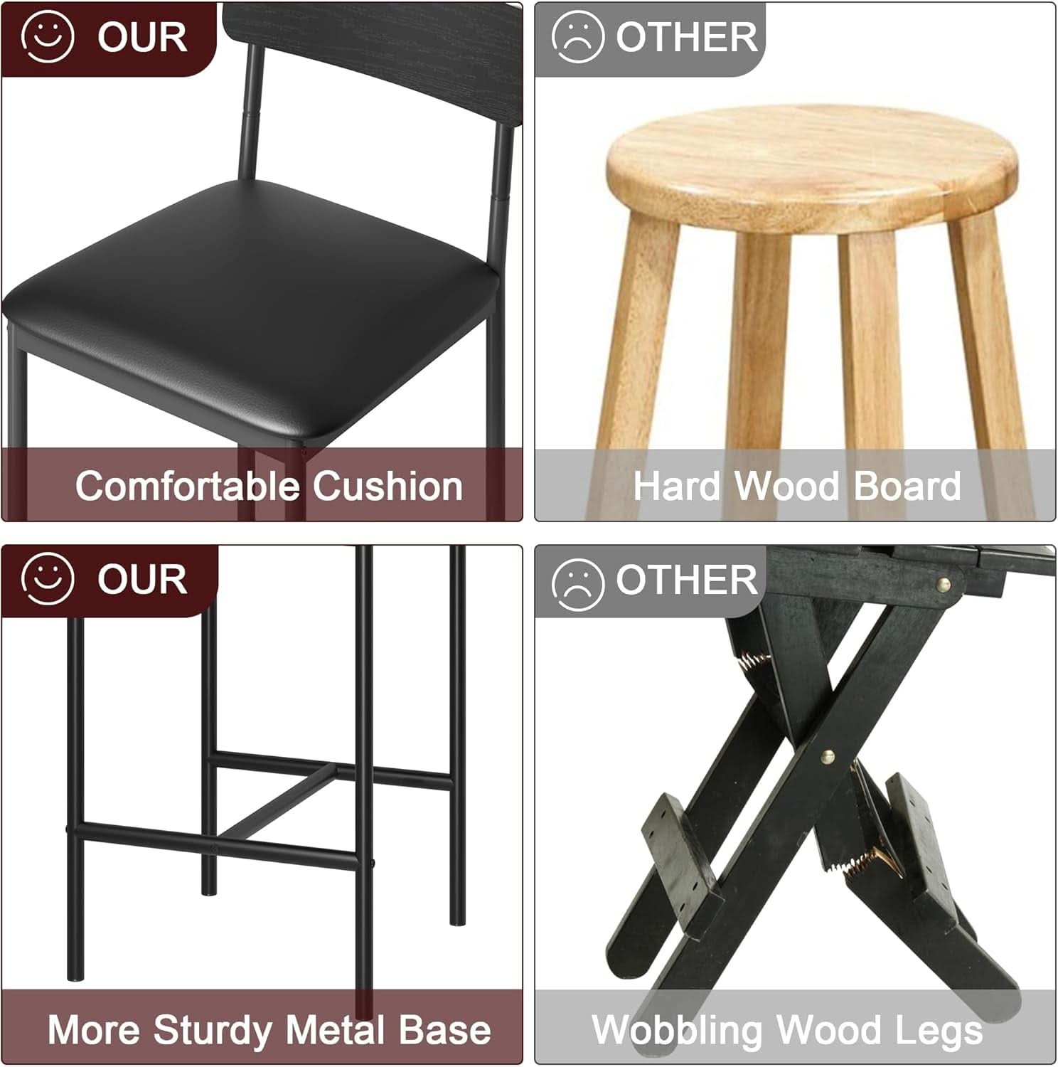 Bar Stools Four Pack With Back 25.5 Inch Rustic Black