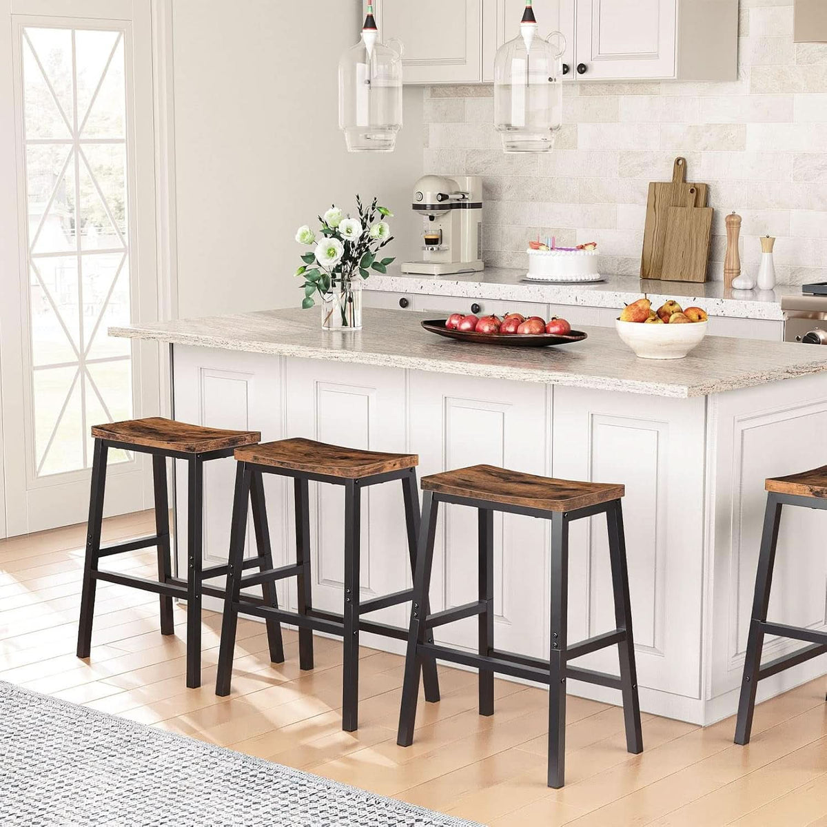 Bar Stools Set Of 2 23.6in Rustic Brown Kitchen Counter