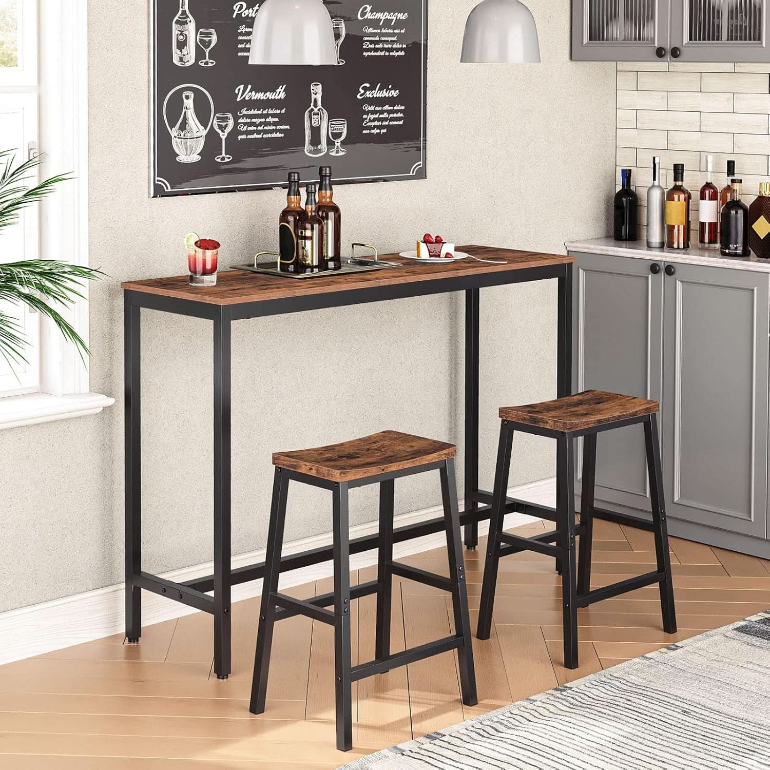 Bar Stools Set Of 2 23.6in Rustic Brown Kitchen Counter
