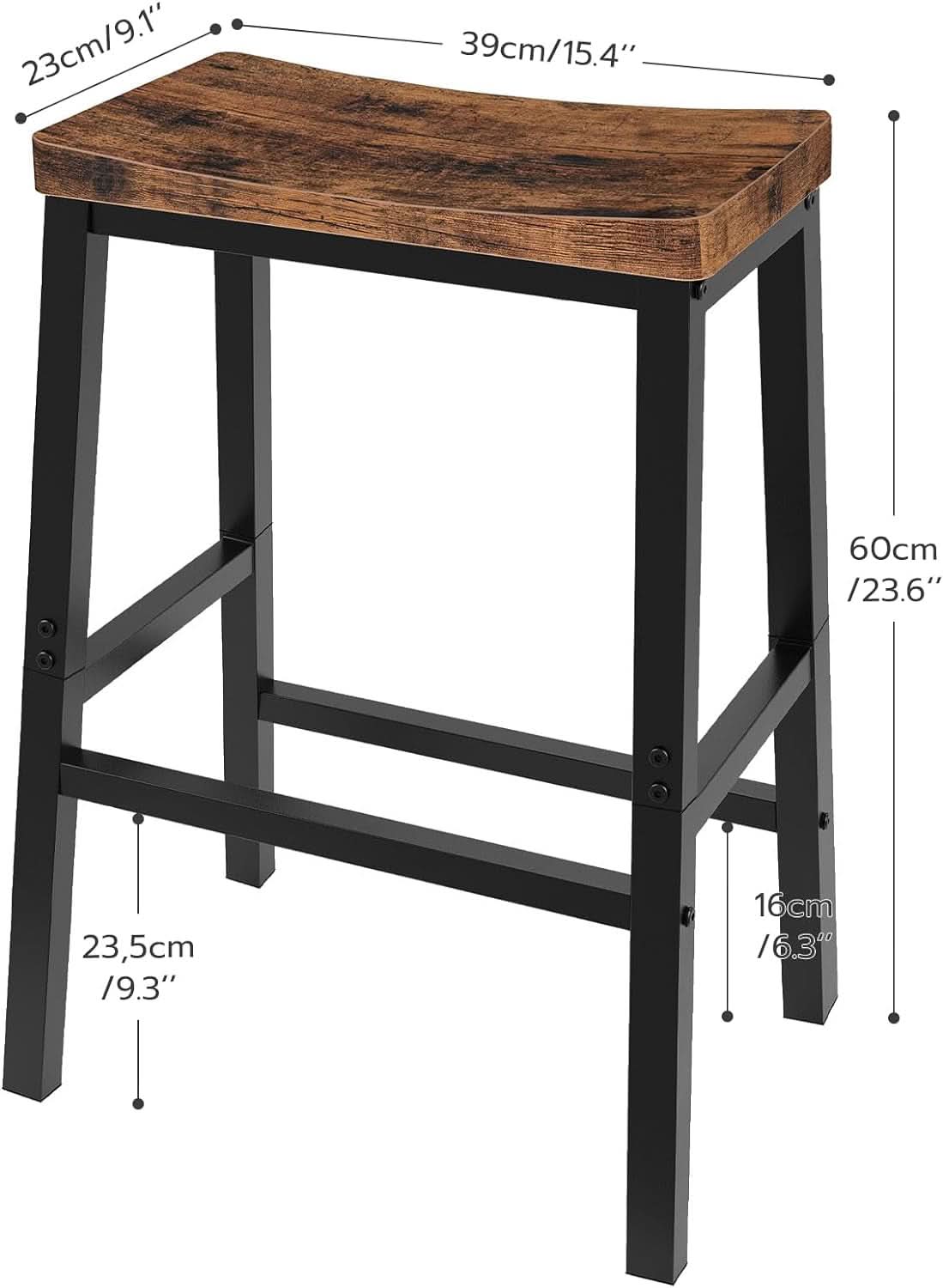 Bar Stools Set Of 2 23.6in Rustic Brown Kitchen Counter