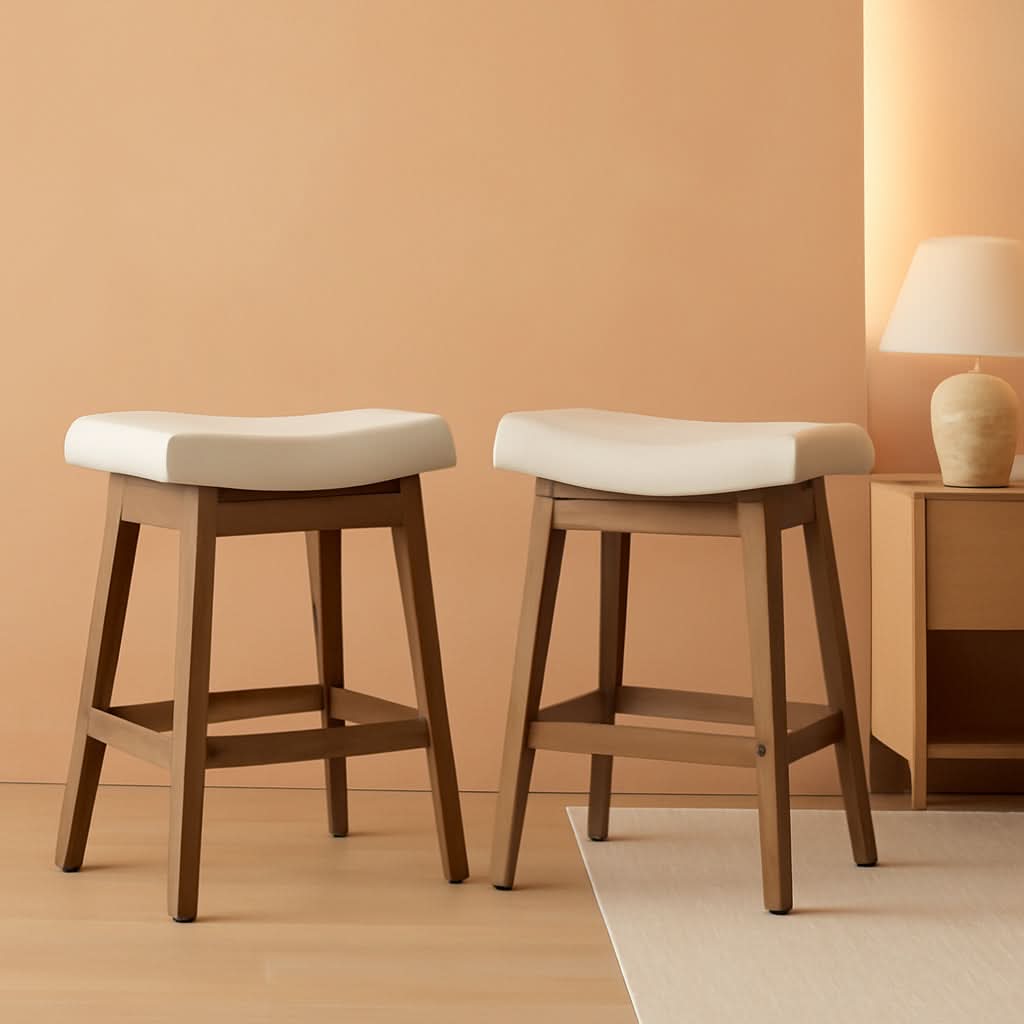 Bar Stools Set Of 2, 24 Inch Antique White Leather