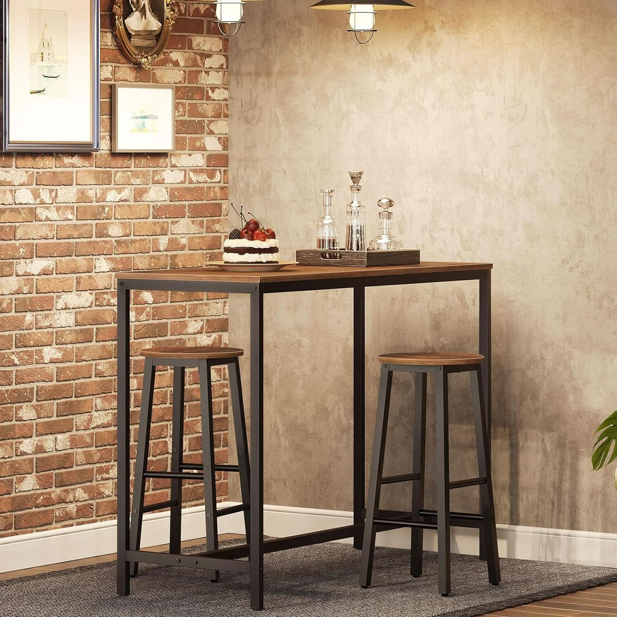 Bar Stools Set Of 2 24.8 Inch Rustic Brown Kitchen Island