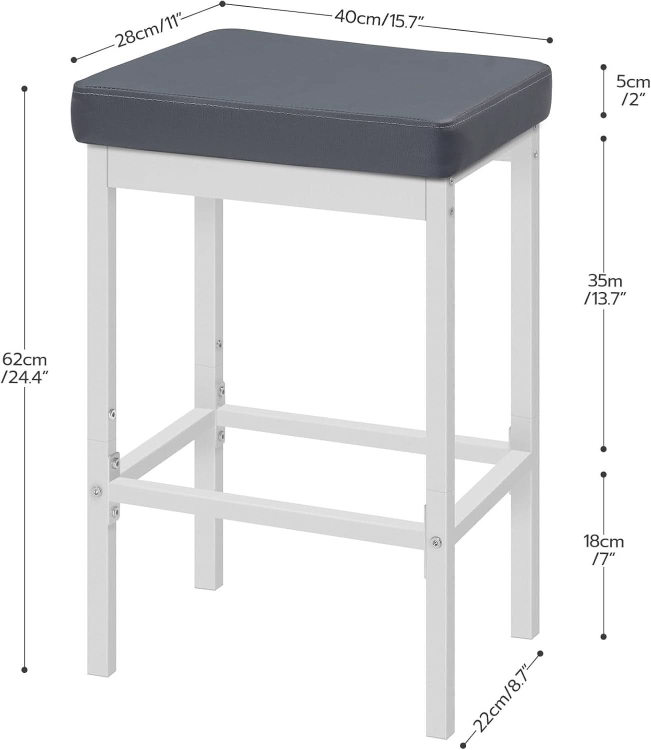 Bar Stools Set Of 2 24.8 Inch Upholstered White Gray