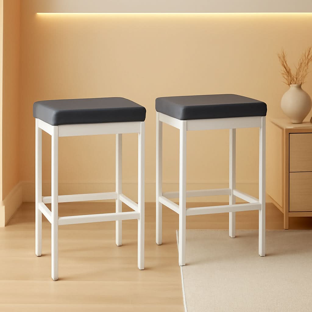 Bar Stools Set Of 2 24.8 Inch Upholstered White Gray