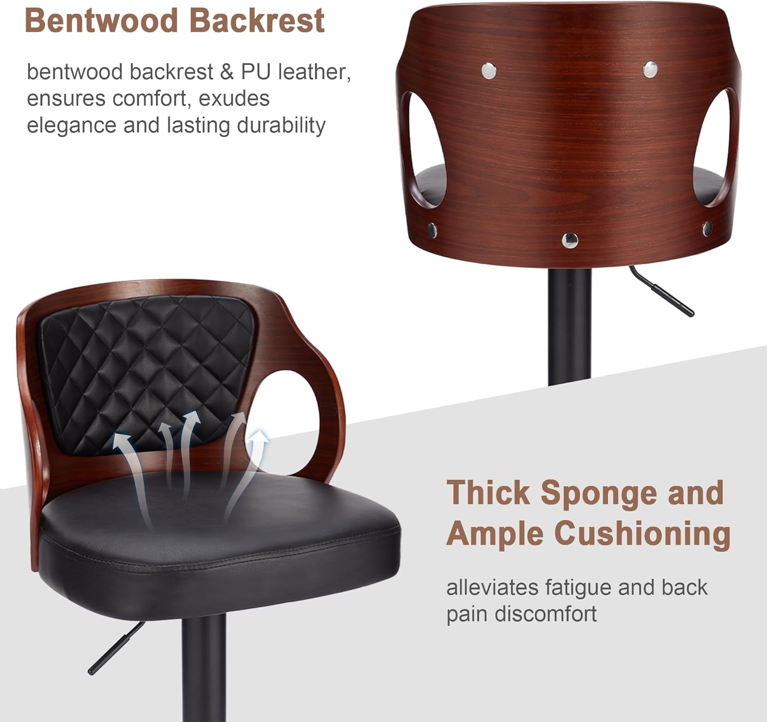 Bar Stools Set Of 2 Adjustable Counter Height Black Swivel