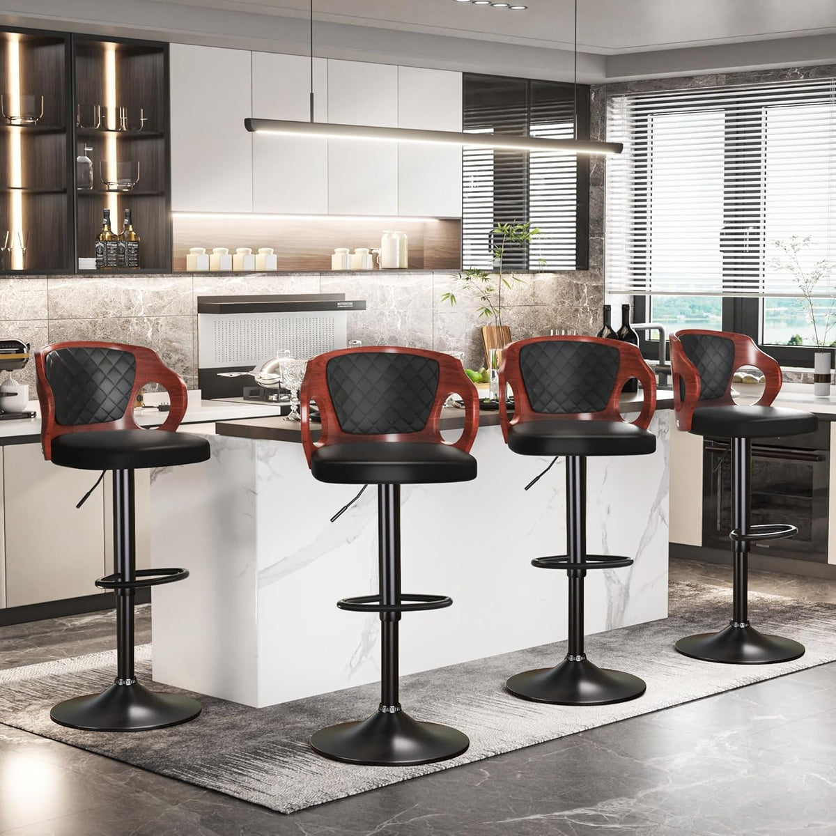 Bar Stools Set Of 2 Adjustable Counter Height Black Swivel