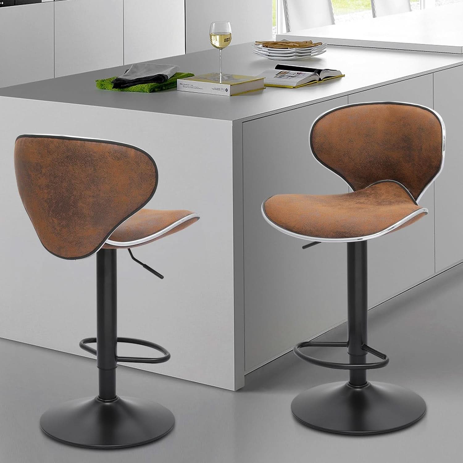 Bar Stools Set Of 2 Adjustable Counter Height PU Leather