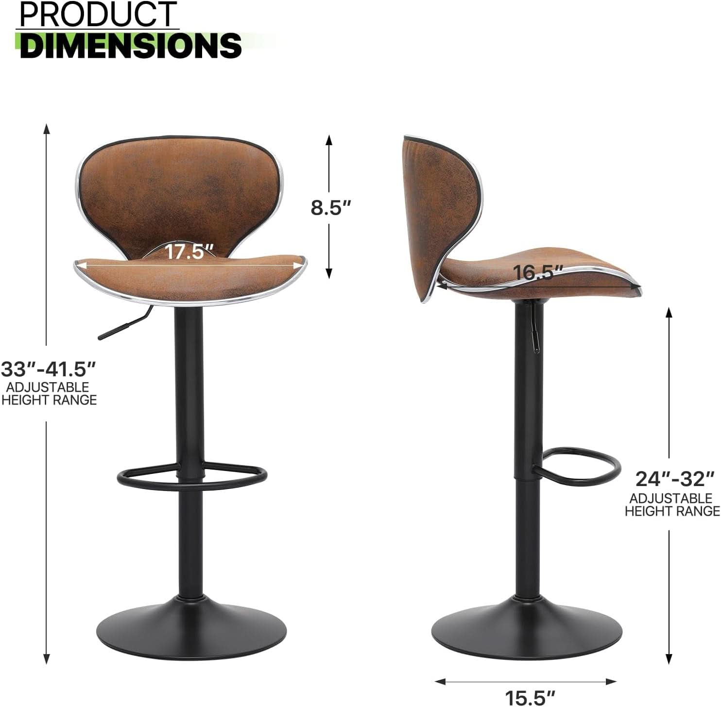 Bar Stools Set Of 2 Adjustable Counter Height PU Leather