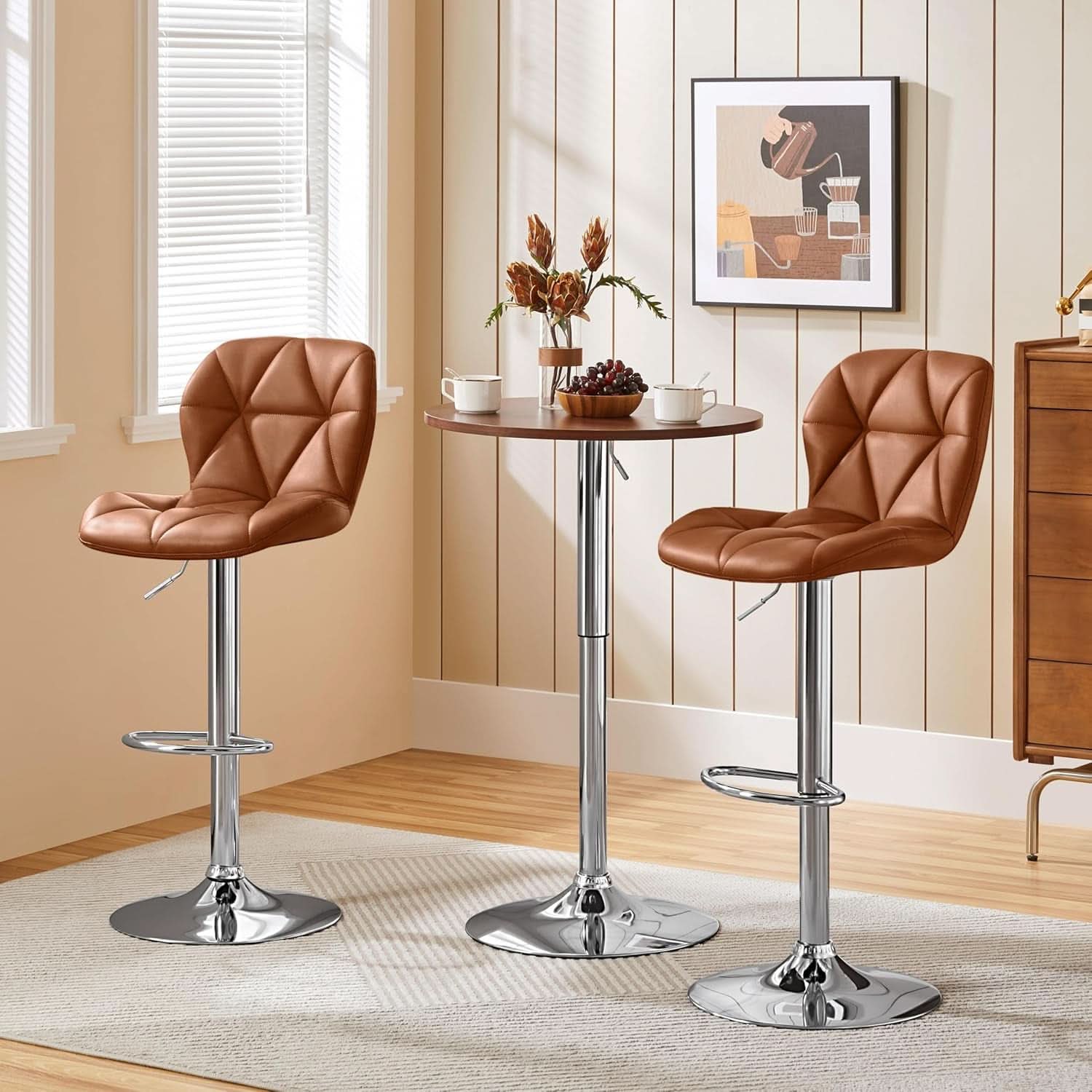 Bar Stools Set Of 2 Adjustable PU Leather Backrest Stools