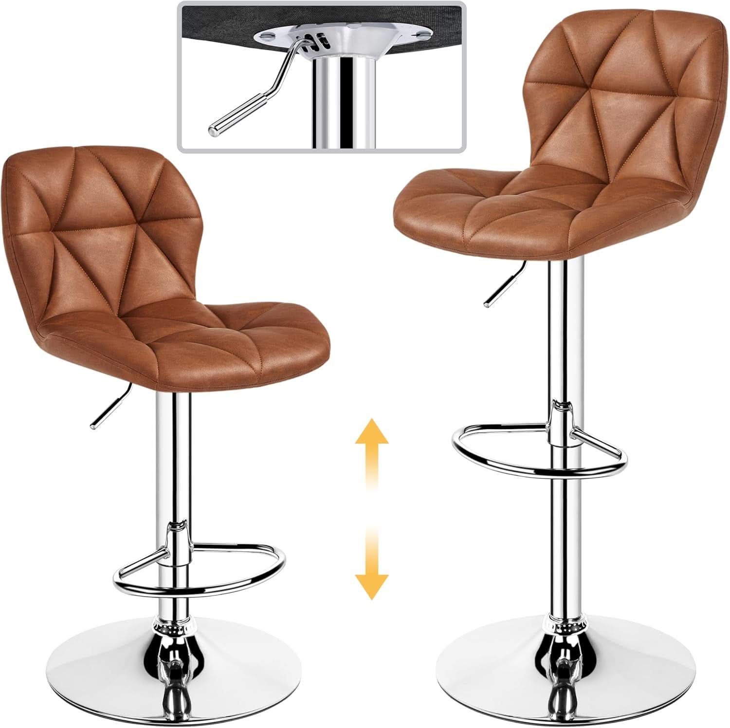 Bar Stools Set Of 2 Adjustable PU Leather Backrest Stools