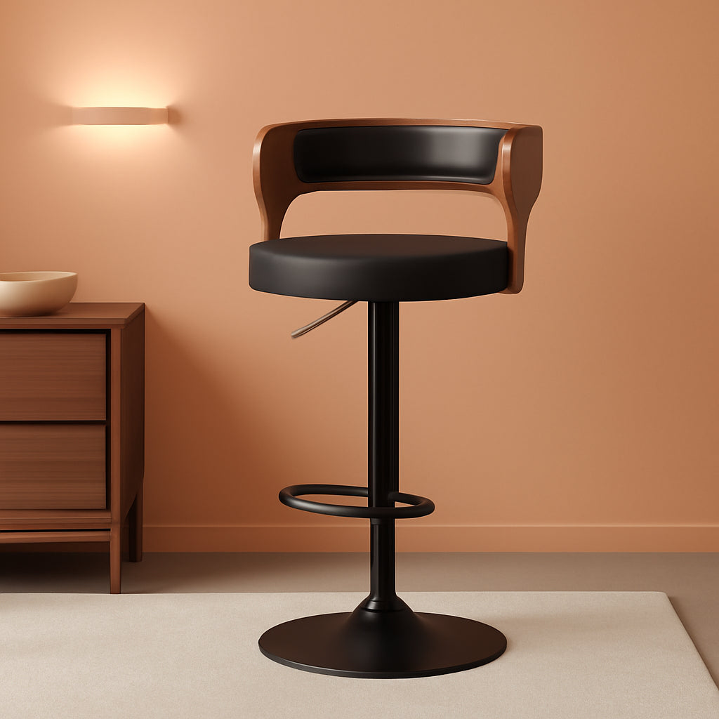 Bar Stools Set Of 2 Adjustable Swivel Black And Brown