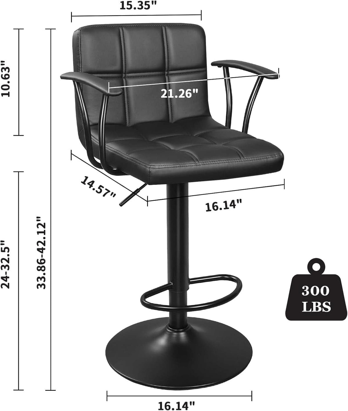 Bar Stools Set Of 2 Adjustable Swivel Black PU Leather Back