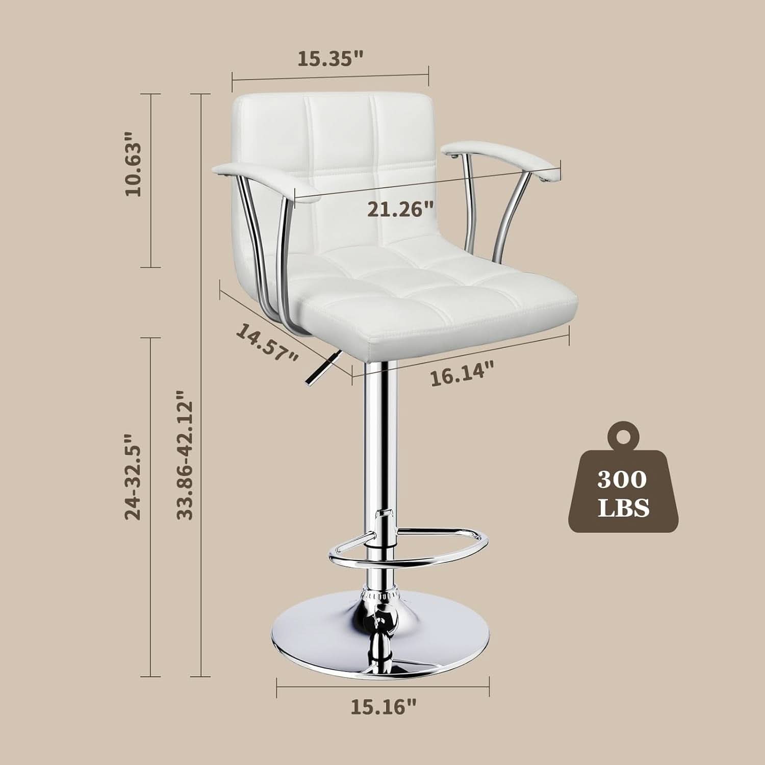 Bar Stools Set Of 2 Adjustable Swivel PU Leather White