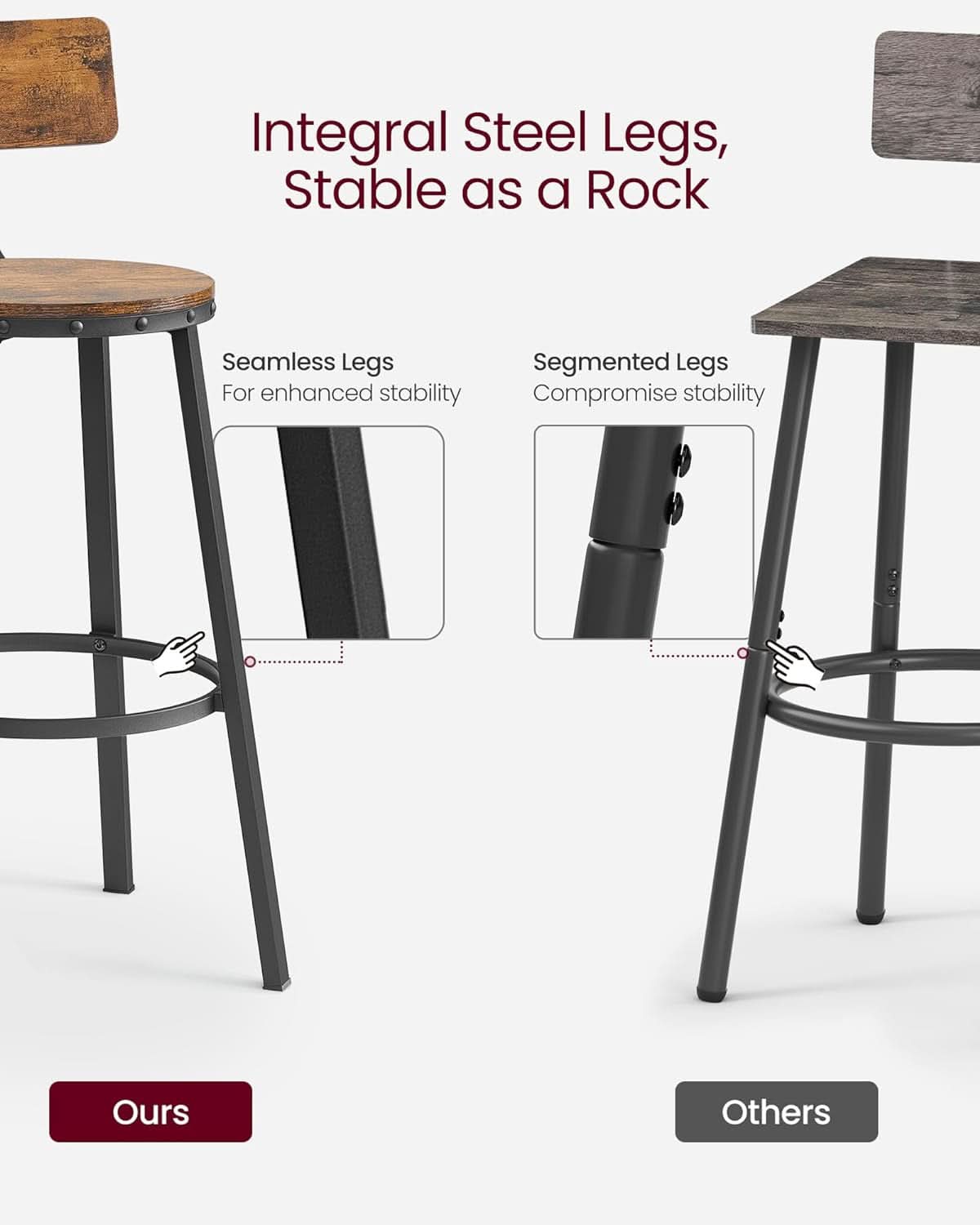 Bar Stools Set Of 2 Counter Height 28.7 Inch With Back Rustic Brown And Black