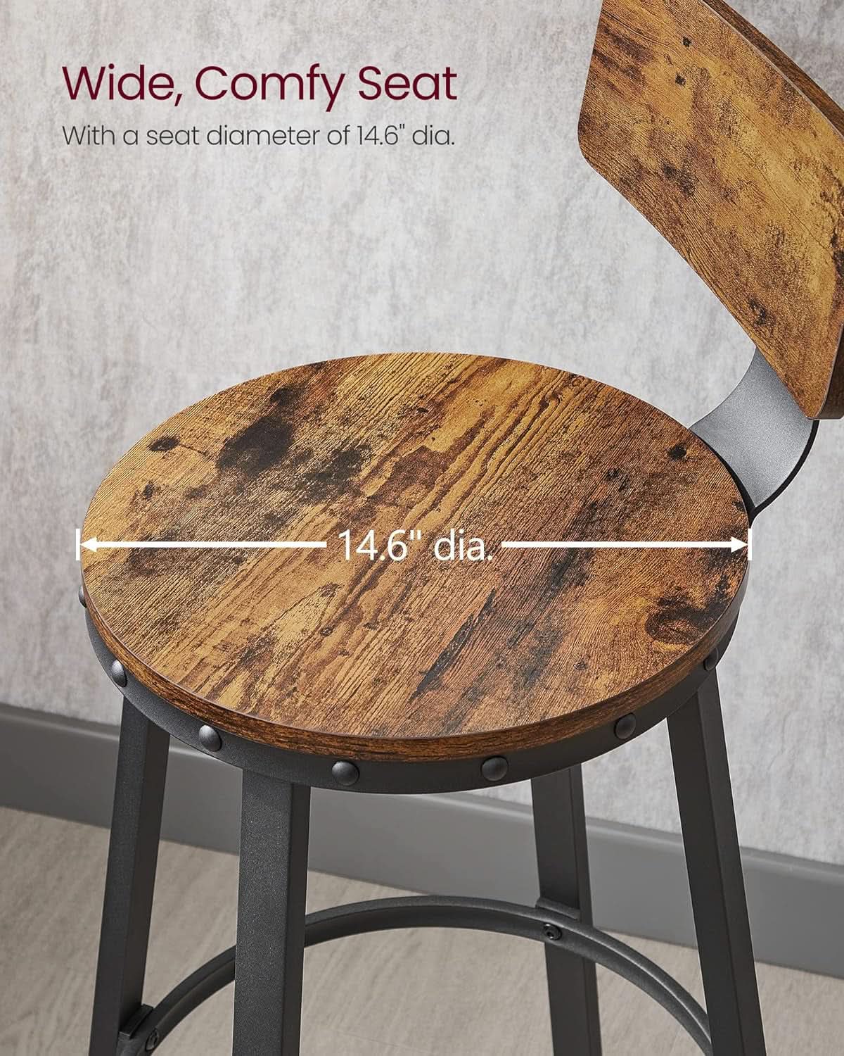 Bar Stools Set Of 2 Counter Height 28.7 Inch With Back Rustic Brown And Black