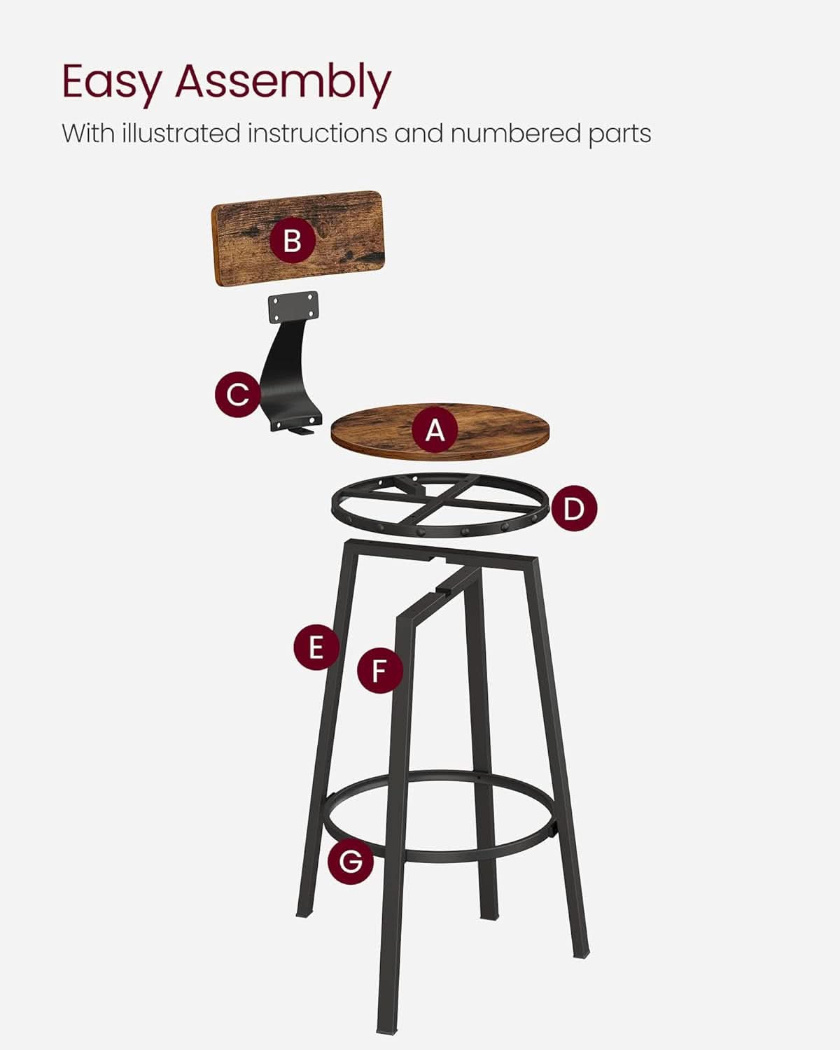 Bar Stools Set Of 2 Counter Height 28.7 Inch With Back Rustic Brown And Black