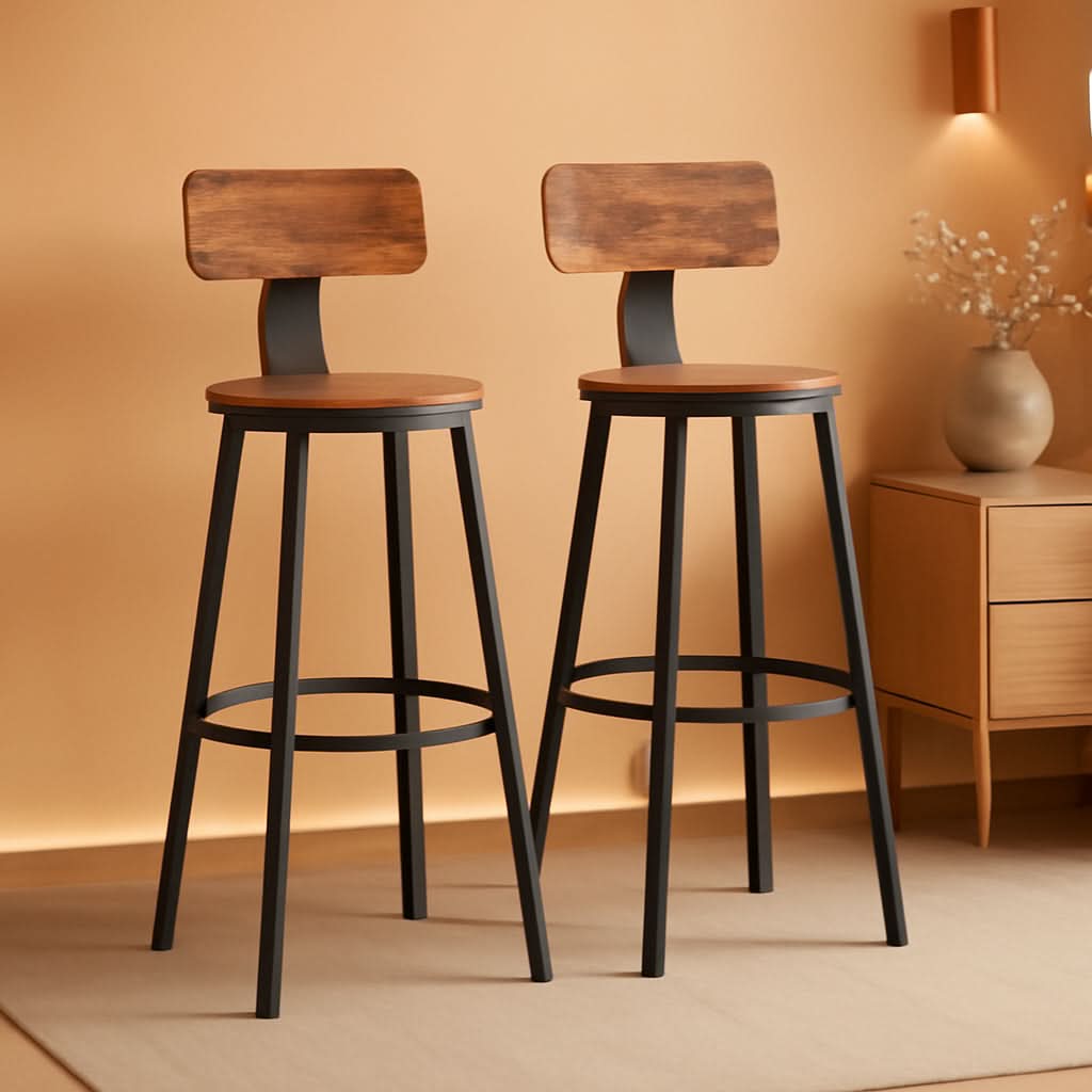 Bar Stools Set Of 2 Counter Height 28.7 Inch With Back Rustic Brown And Black