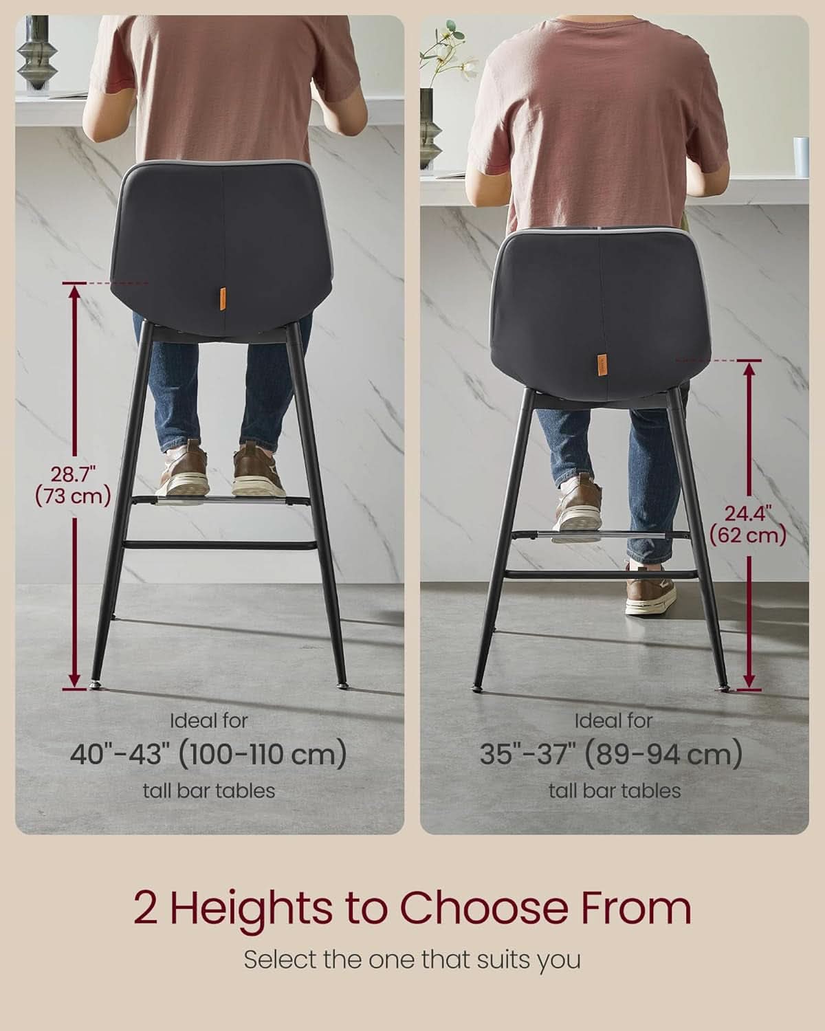 Bar Stools Set Of 2 Ink Black Synthetic Leather Bar Height Back Ergonomic