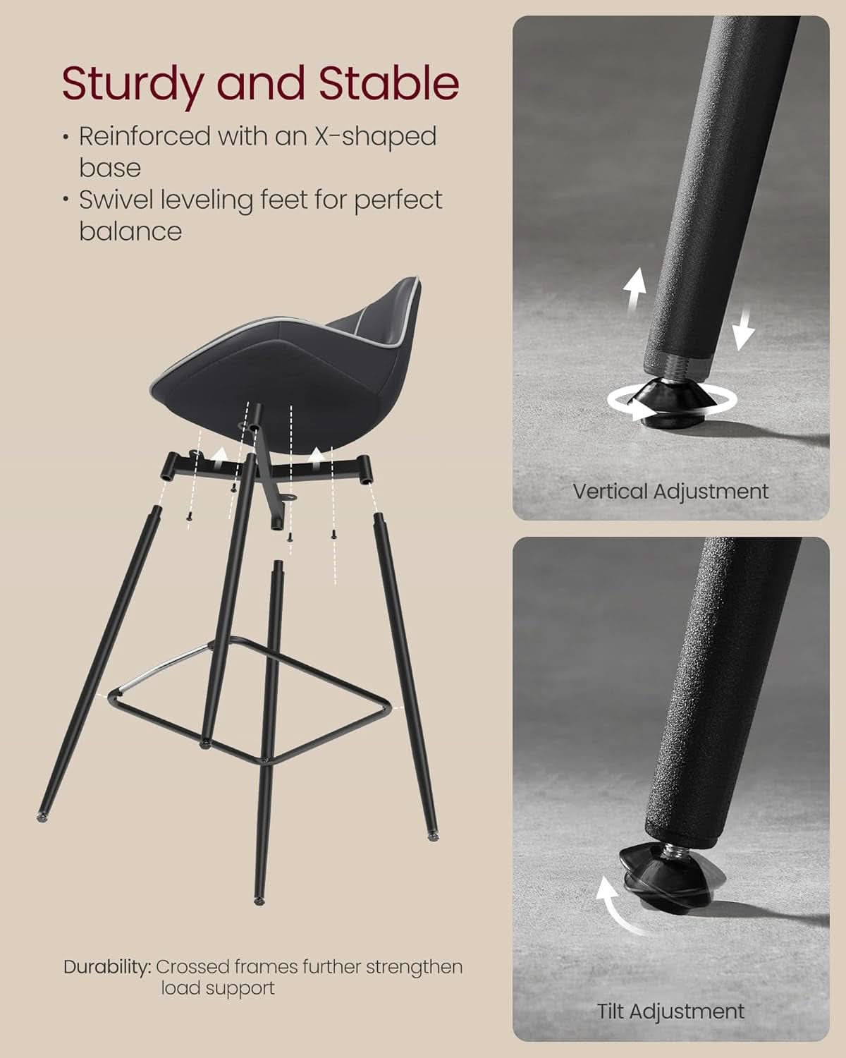 Bar Stools Set Of 2 Ink Black Synthetic Leather Bar Height Back Ergonomic